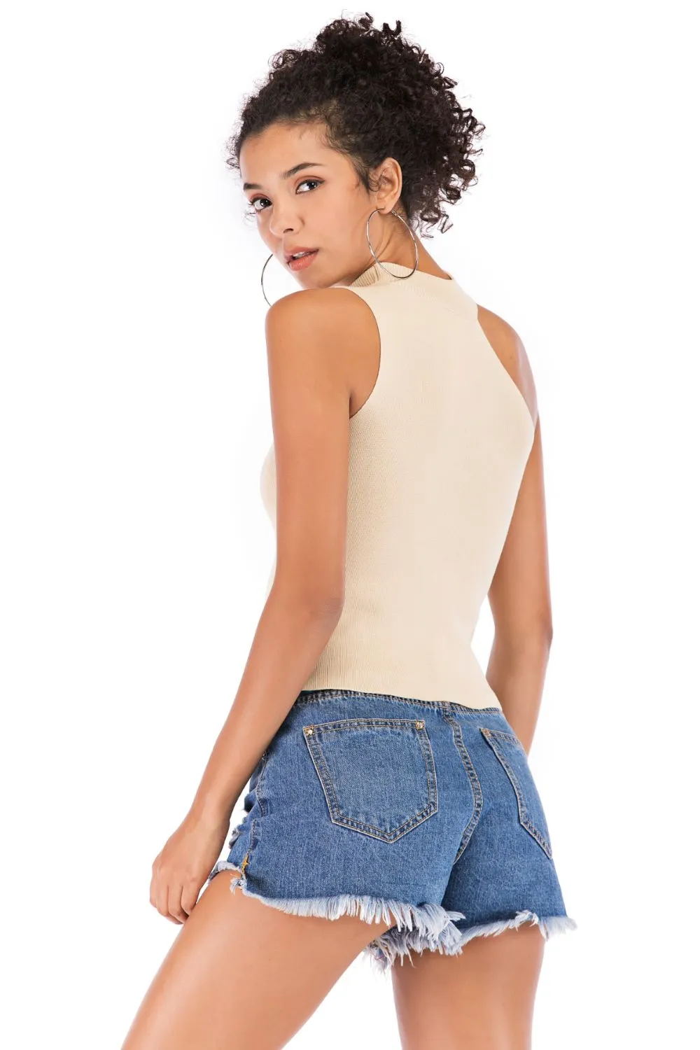 Asymmetrical Sleeveless Rib-Knit Top, image 11