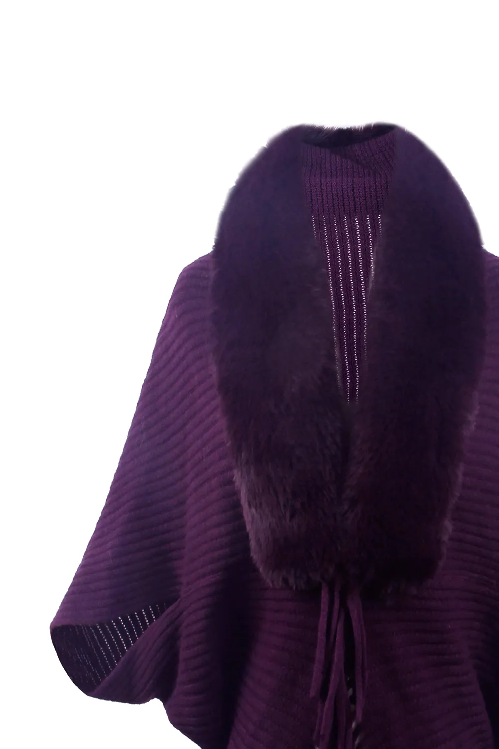 Fringe Detail Long Sleeve Ribbed Poncho, image 17
