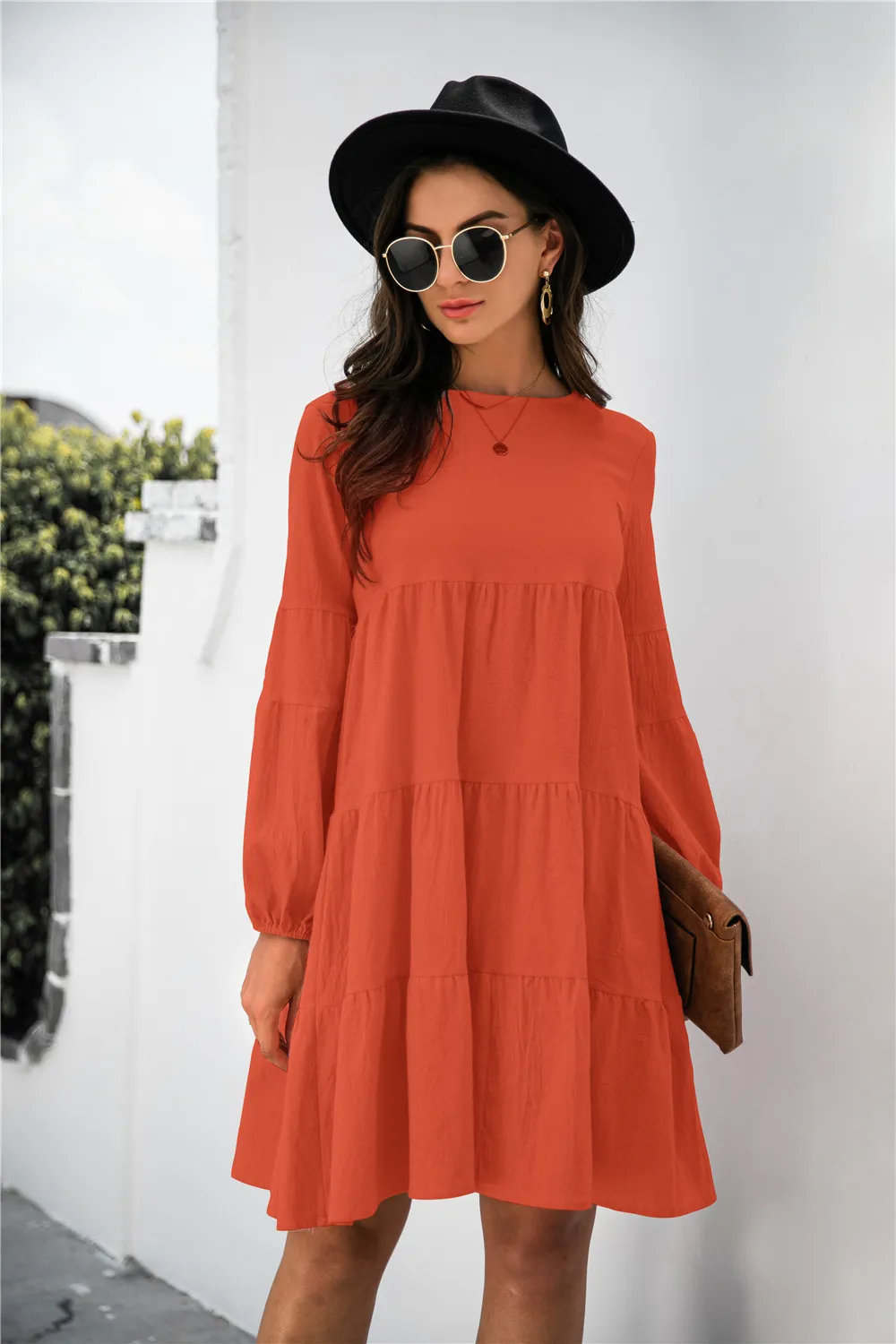 Balloon Sleeve Keyhole Tiered Dress, image 13