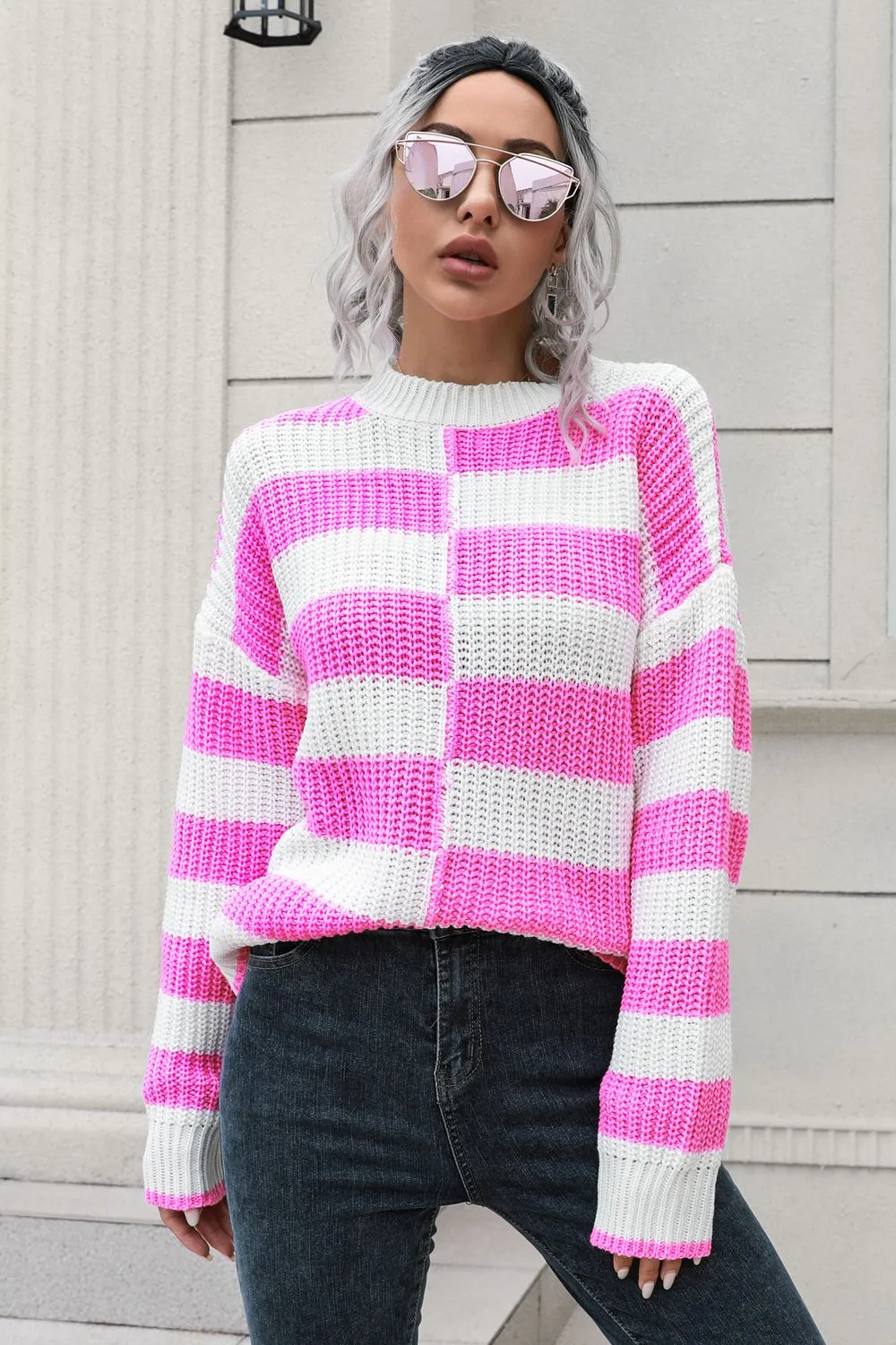 Color Block Dropped Shoulder Sweater, image 2