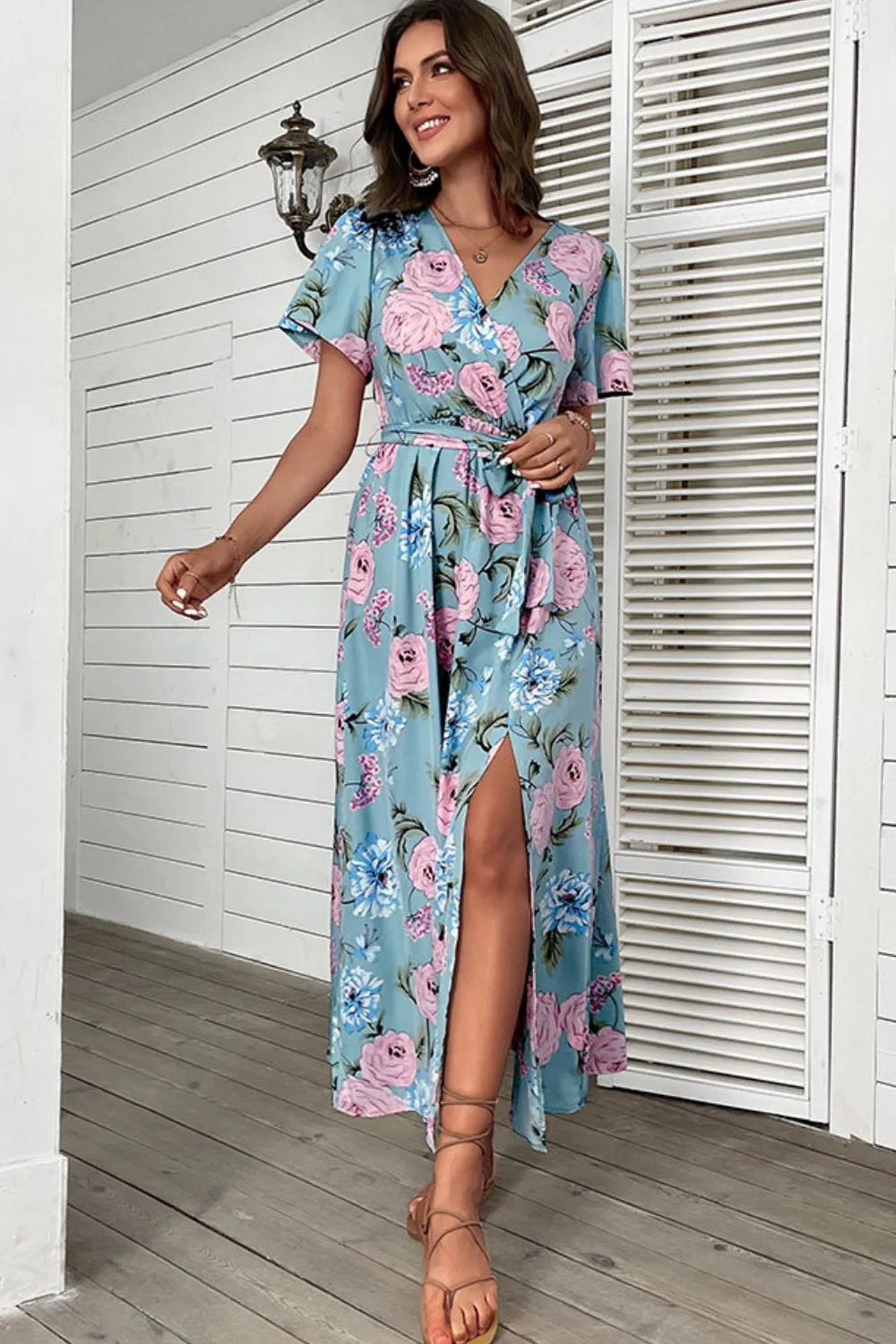 Floral Tie-Waist Slit Surplice Maxi Dress, image 2