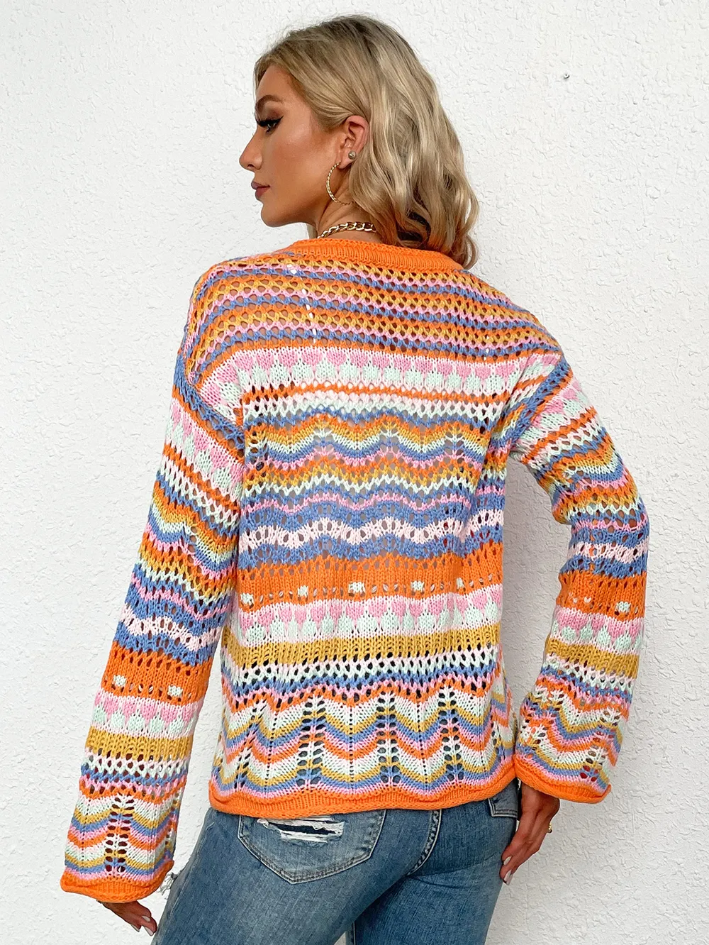 Chevron Stripes Openwork Cardigan, image 5