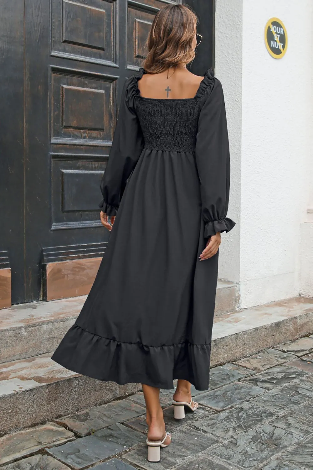 Smocked Ruffle Hem Flounce Sleeve Dress, image 15