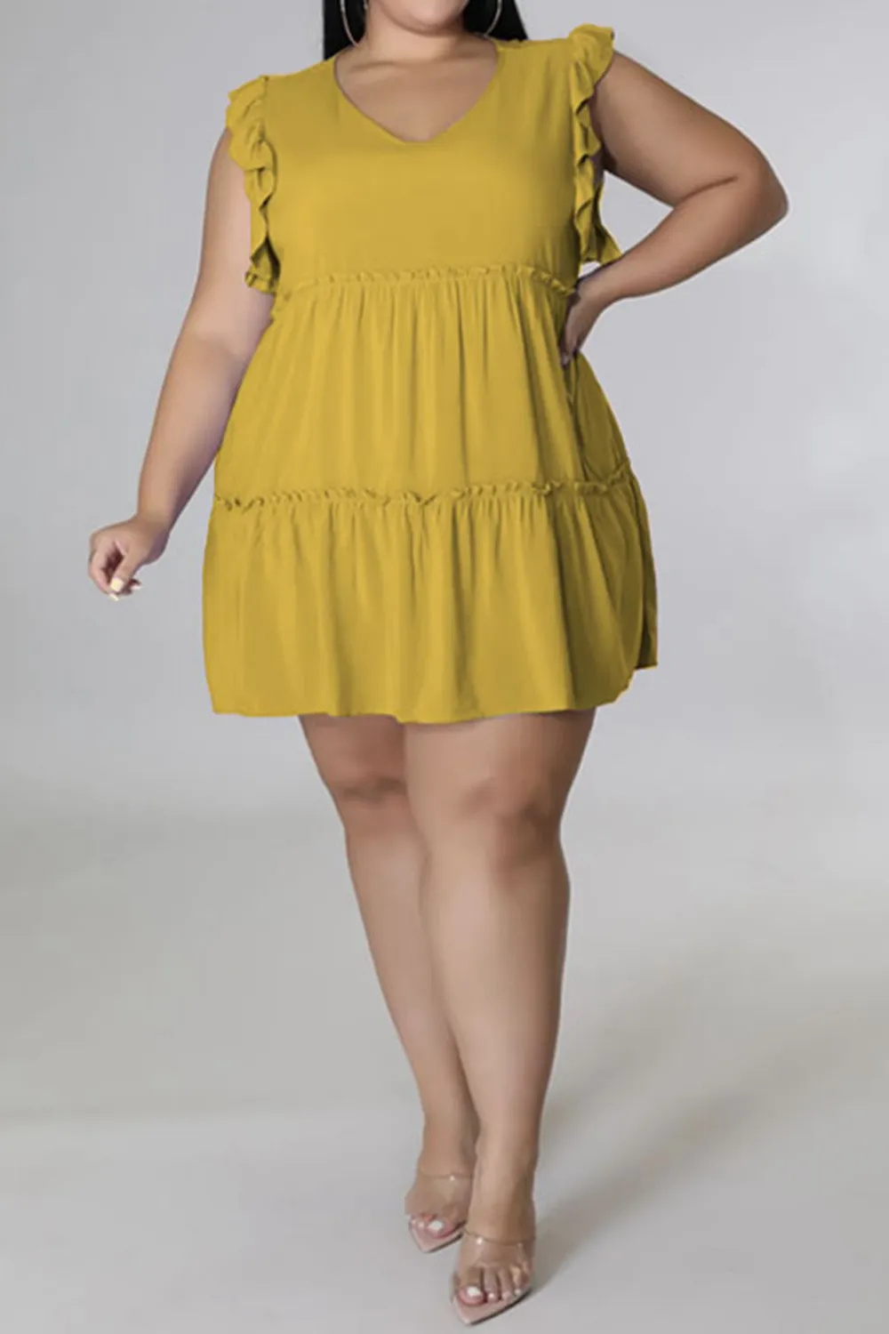 Plus Size V-Neck Frill Trim Mini Dress, image 16