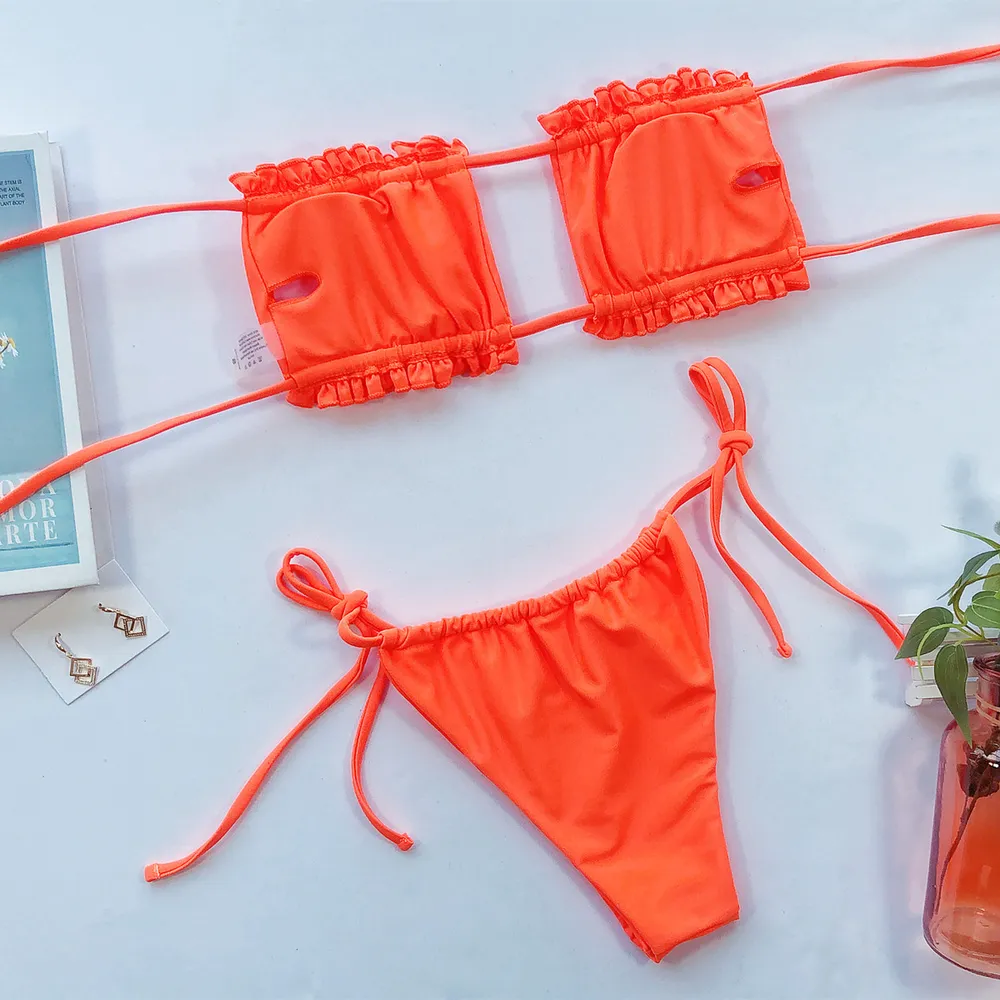 Frill Trim Ruched Bikini Set, image 16