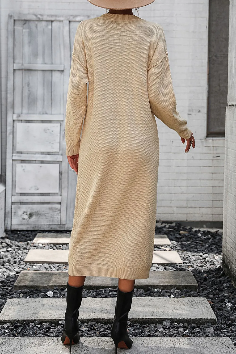 Notched Neck Dropped Shoulder Button-Down Midi Dress, image 22