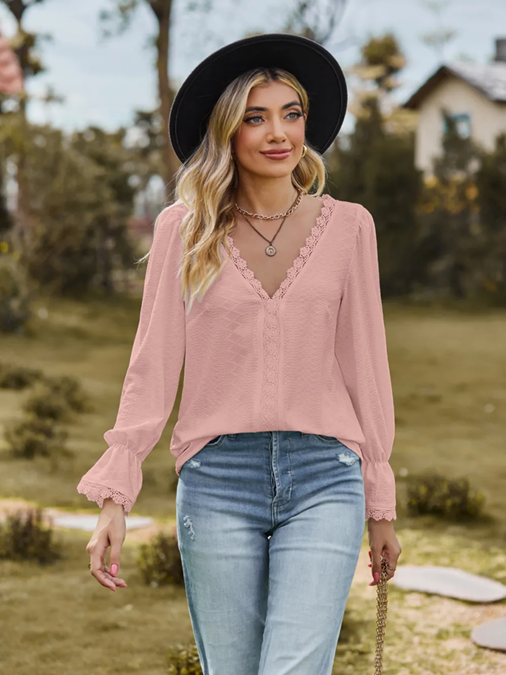 V-Neck Flounce Sleeve Blouse, image 8