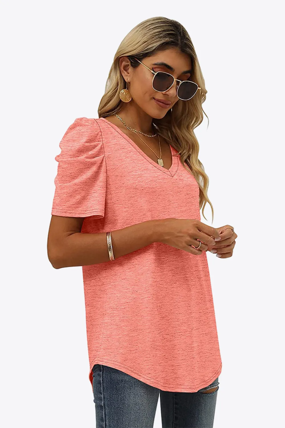 V-Neck Puff Sleeve Tee, image 8
