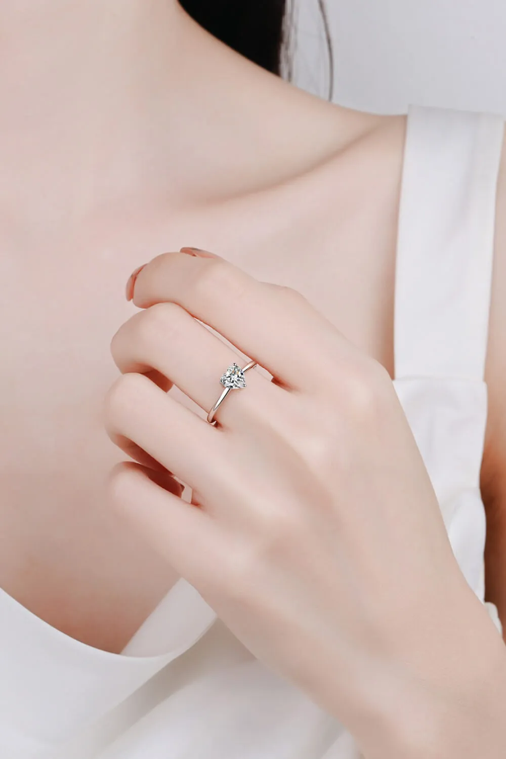 925 Sterling Silver Heart-Shaped Moissanite Solitaire Ring, image 2