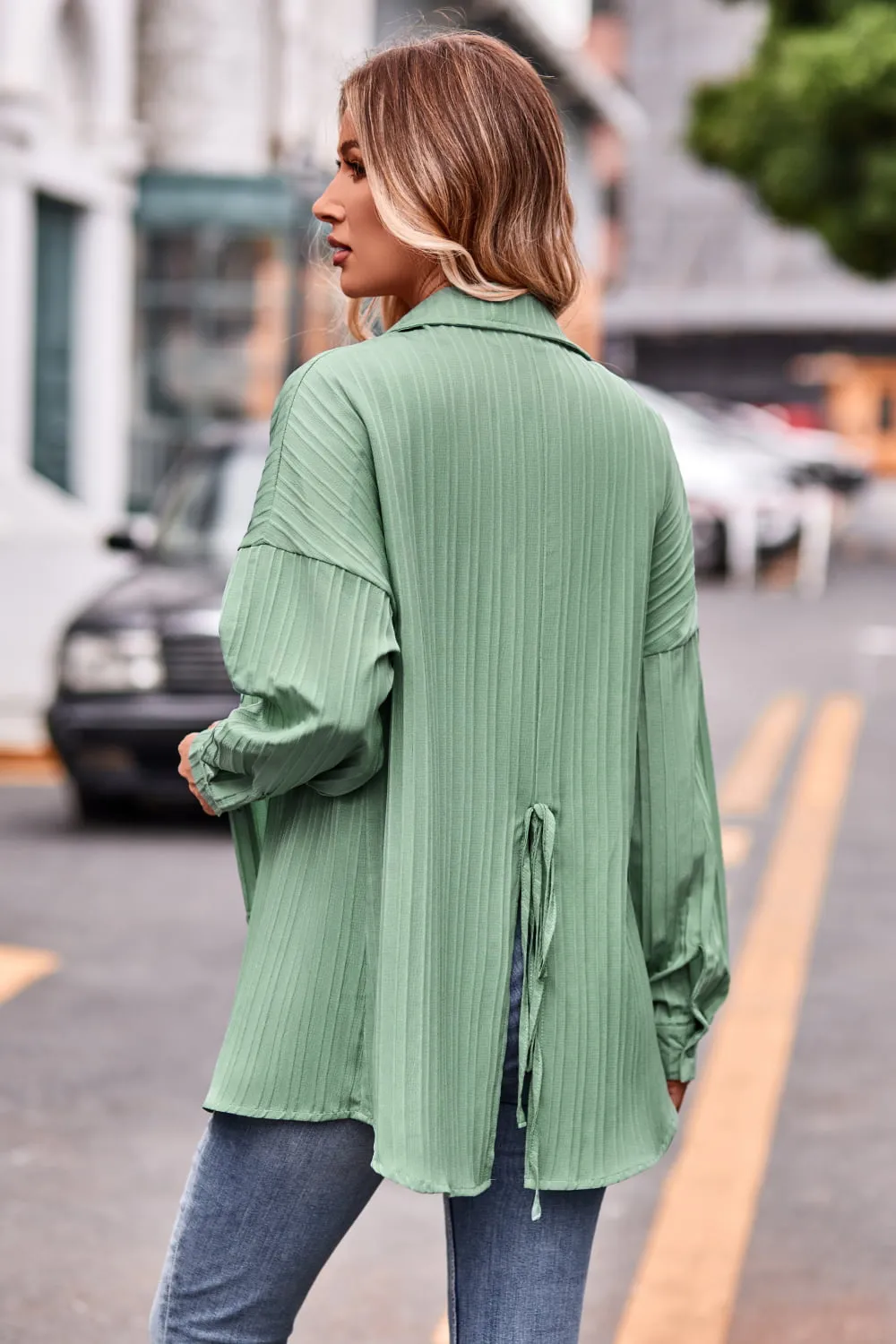 Slit Dropped Shoulder Longline Shirt, image 6