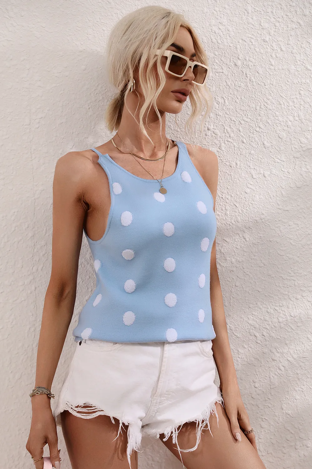 Polka Dot Round Neck Knit Tank, image 8