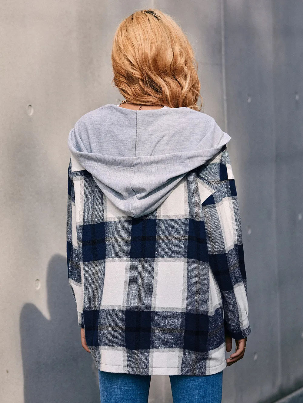 Plaid Dropped Shoulder Hooded Jacket, image 7
