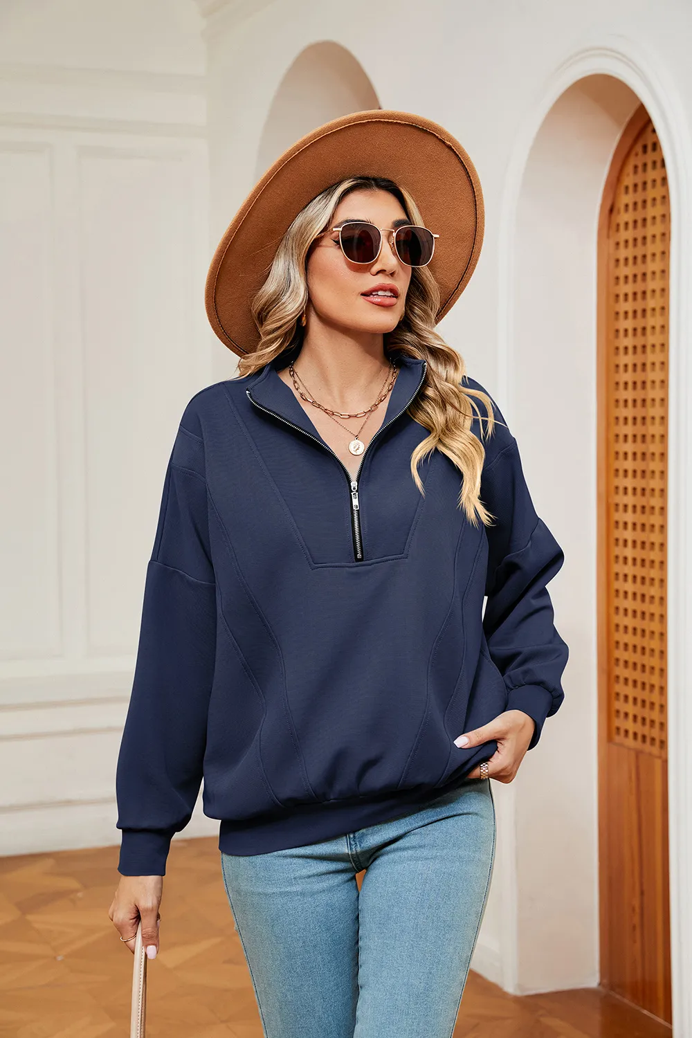 Half-Zip Dropped Shoulder Sweatshirt, image 6