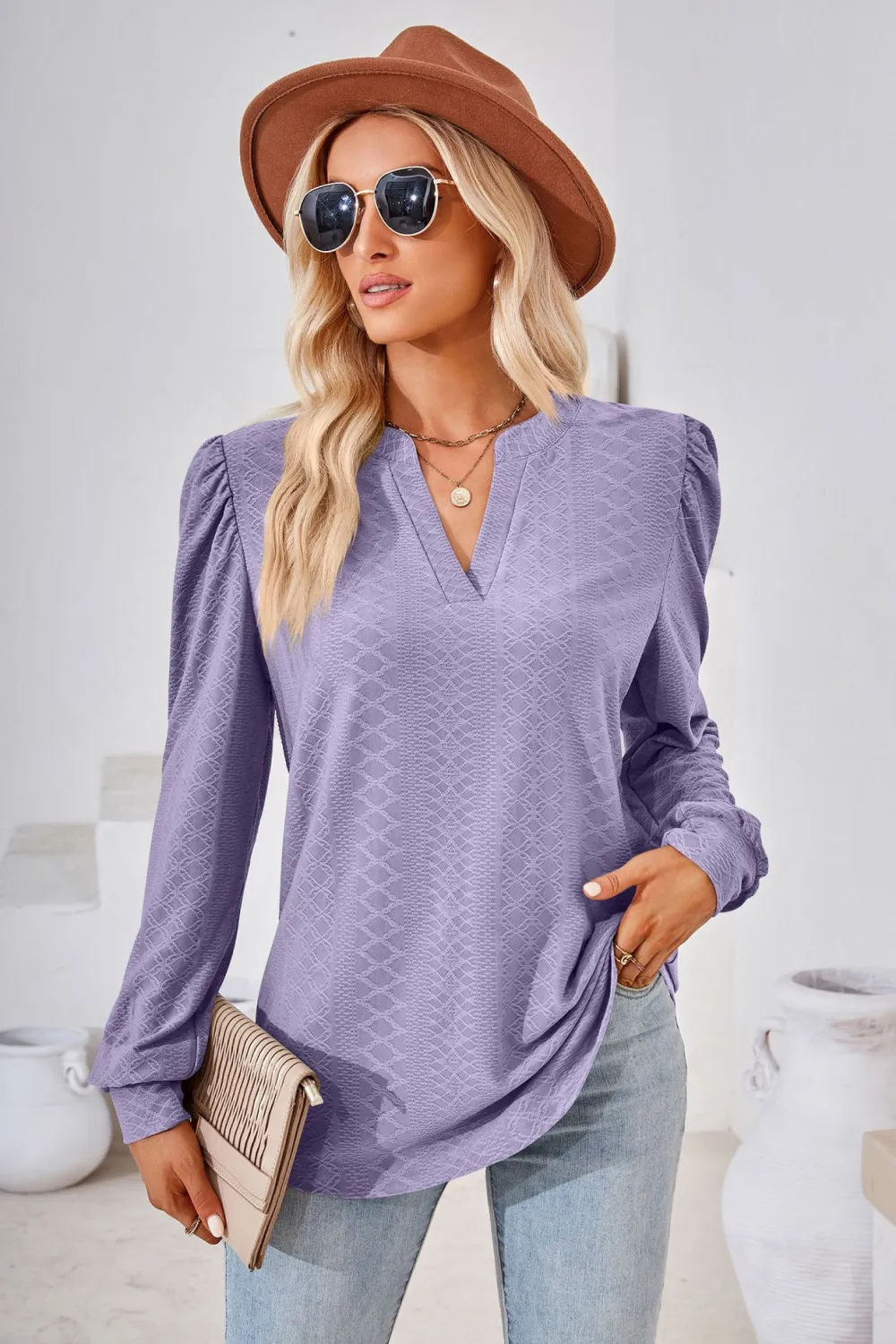 V-Neck Puff Sleeve Blouse, image 5