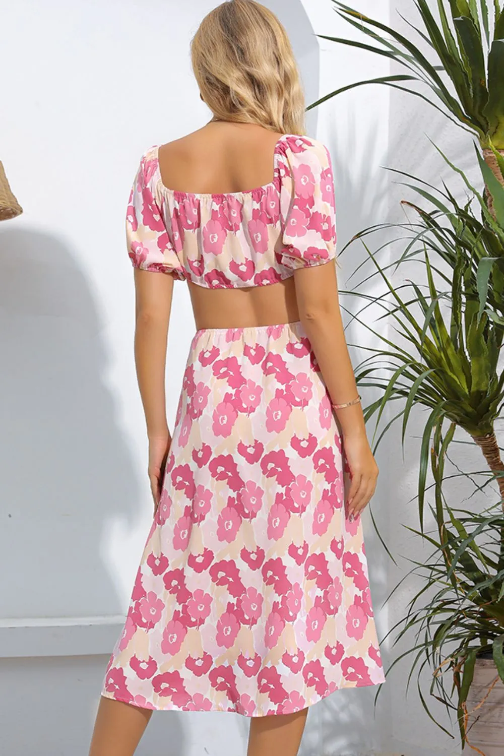 Floral Cutout Square Neck Puff Sleeve Dress, image 4