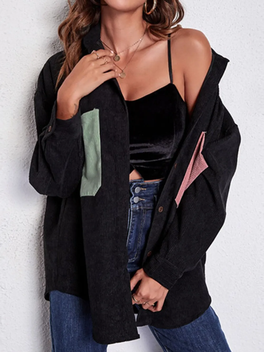 Patch Pocket Dropped Shoulder Shirt Jacket, image 4