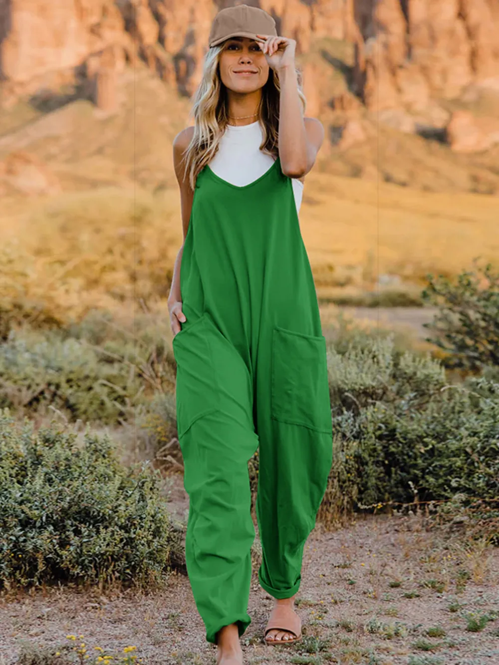 Full Size Sleeveless V-Neck Pocketed Jumpsuit, image 21