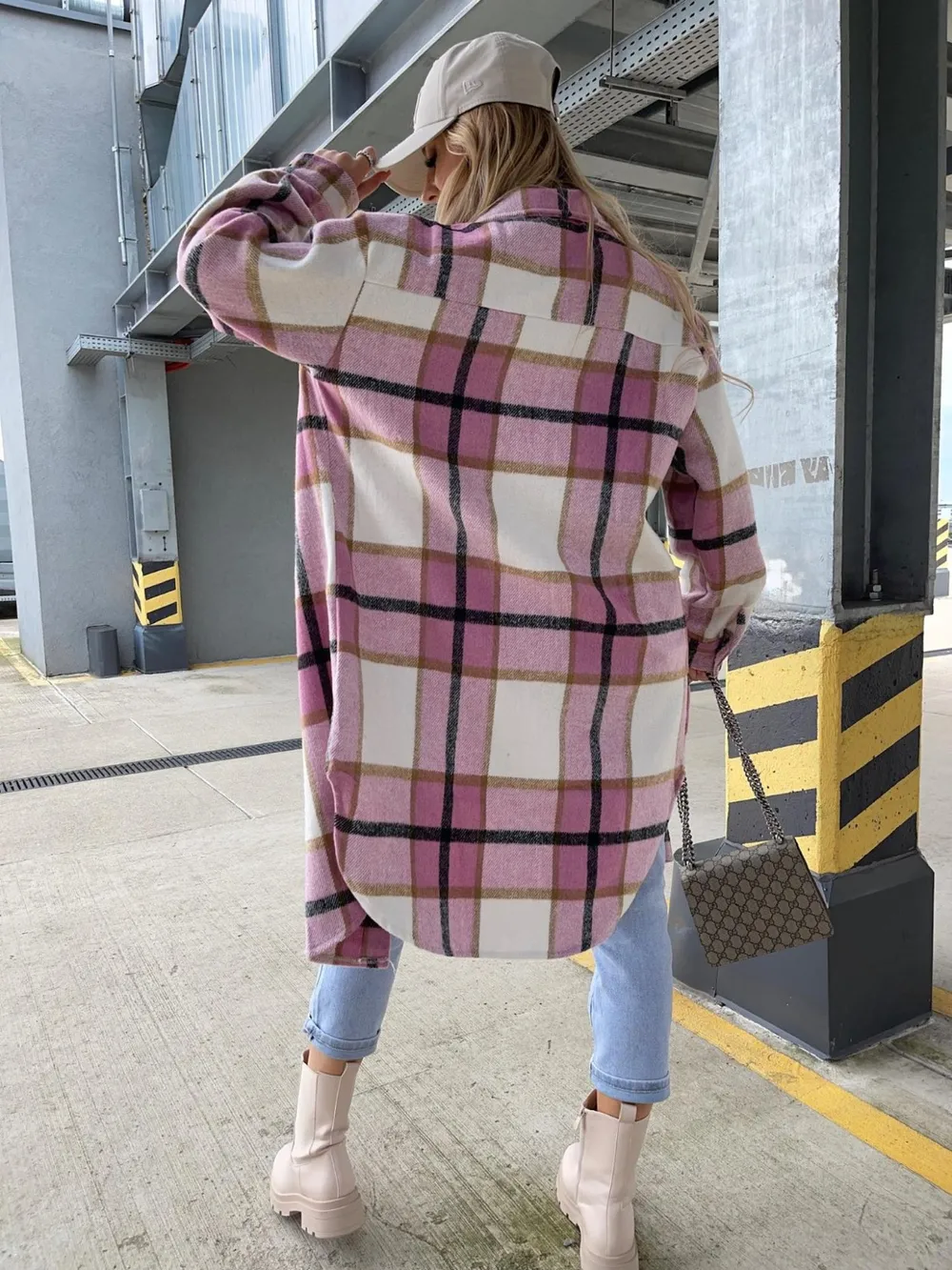 Plaid Collared Neck Longline Shirt, image 3