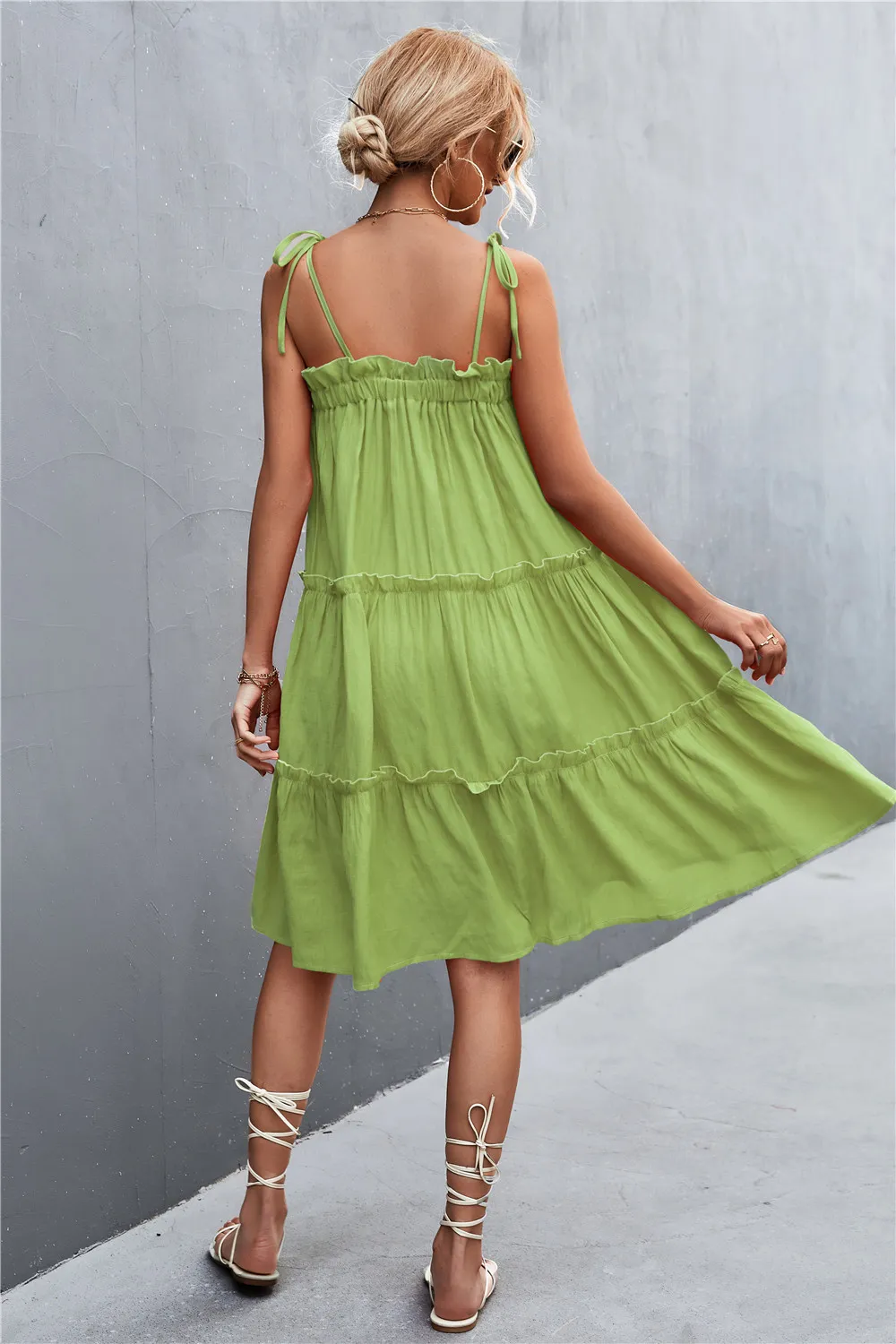 Tie-Shoulder Frill Trim Sleeveless Dress, image 16