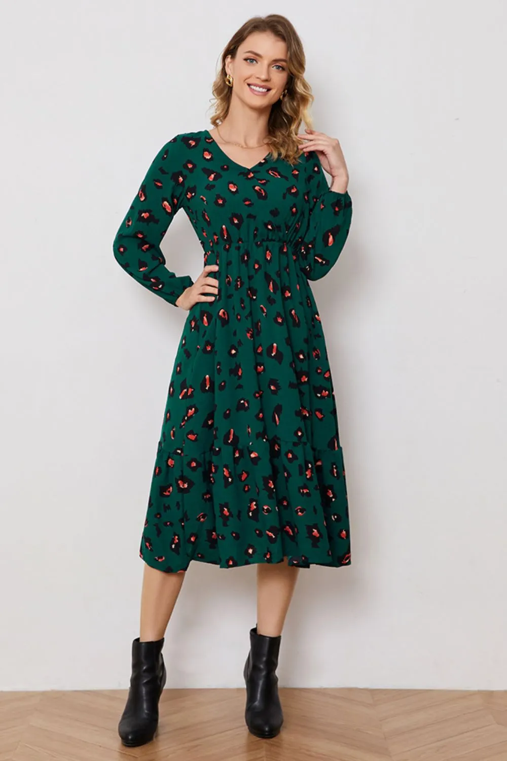 Printed Surplice Neck Long Sleeve Dress, image 2