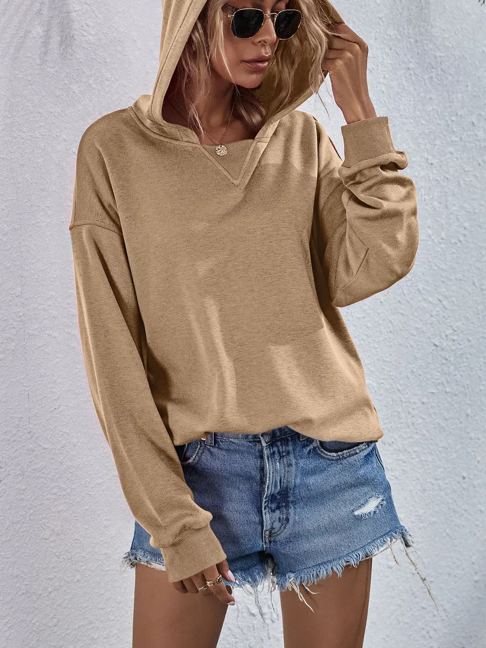 Dropped Shoulder Slit Hoodie, image 21