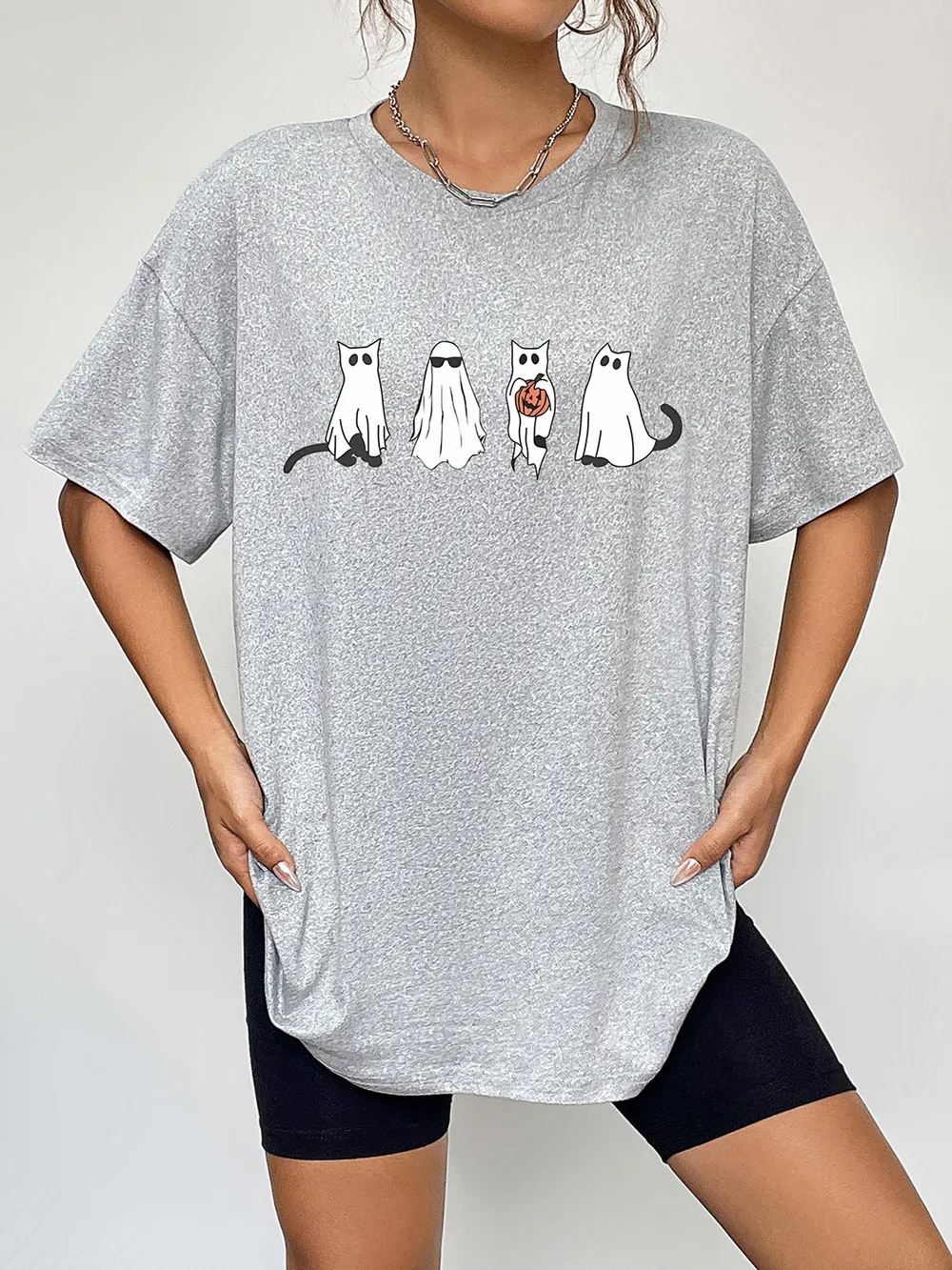 Round Neck Short Sleeve Ghost Graphic T-Shirt, image 5
