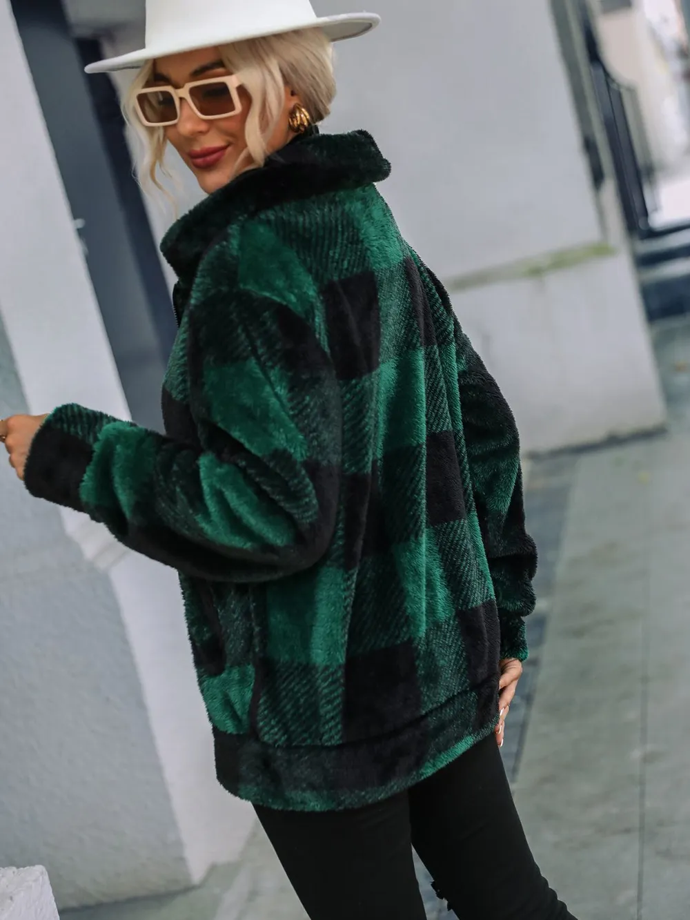 Plaid Zip-Up Collared Jacket, image 3