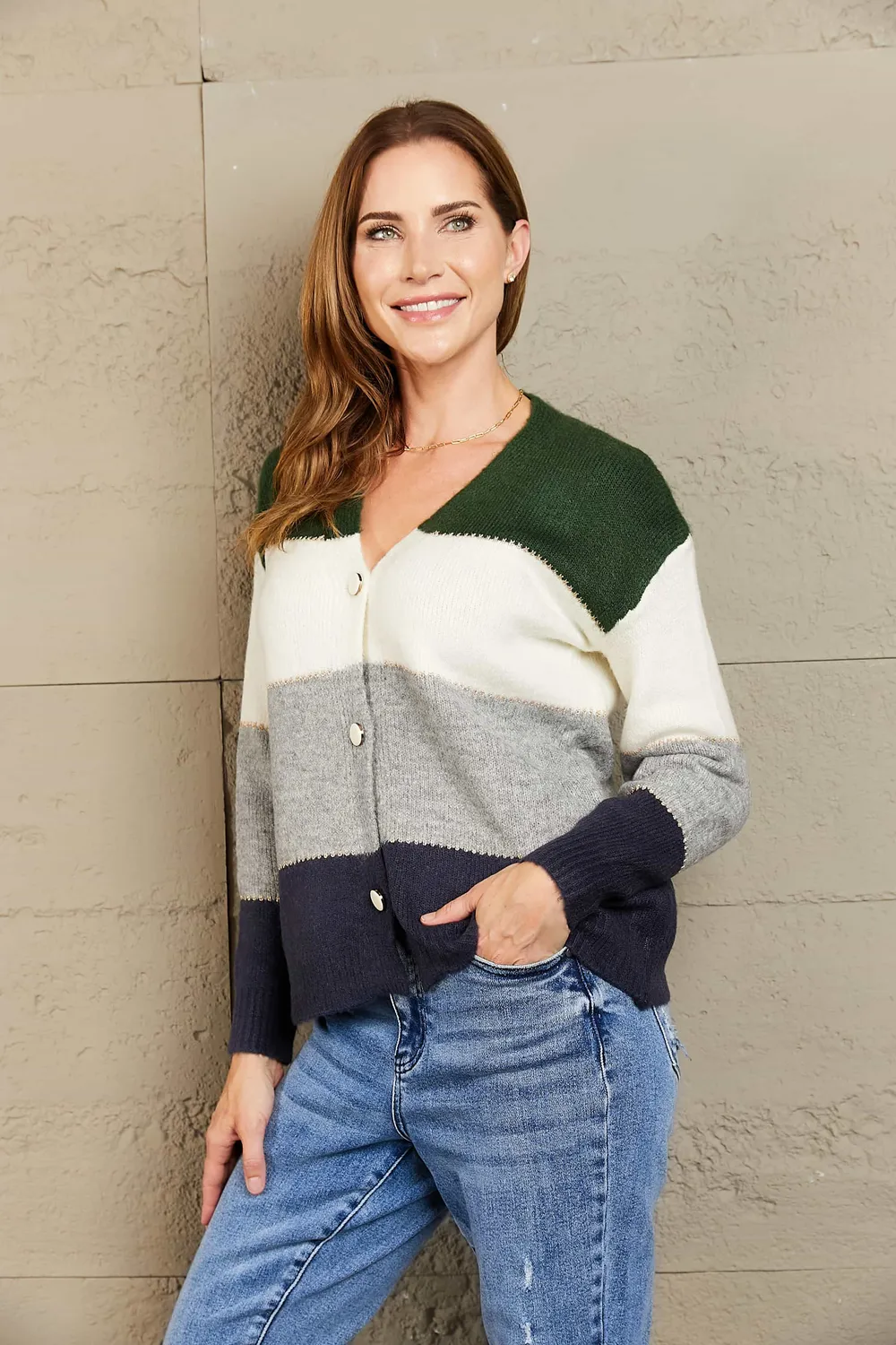 Color Block V-Neck Button Down Cardigan, image 9