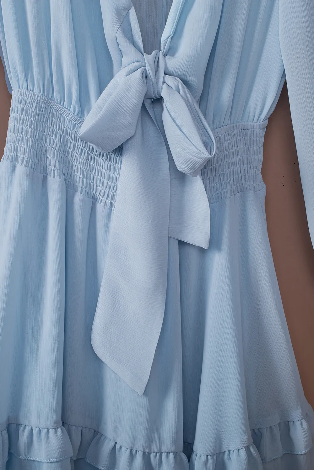 Tied Plunge Smocked Waist Flounce Sleeve Dress, image 10