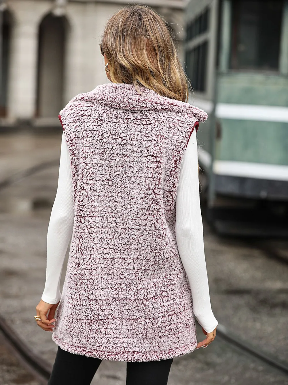 Full Size Button Down Collared Neck Vest, image 3