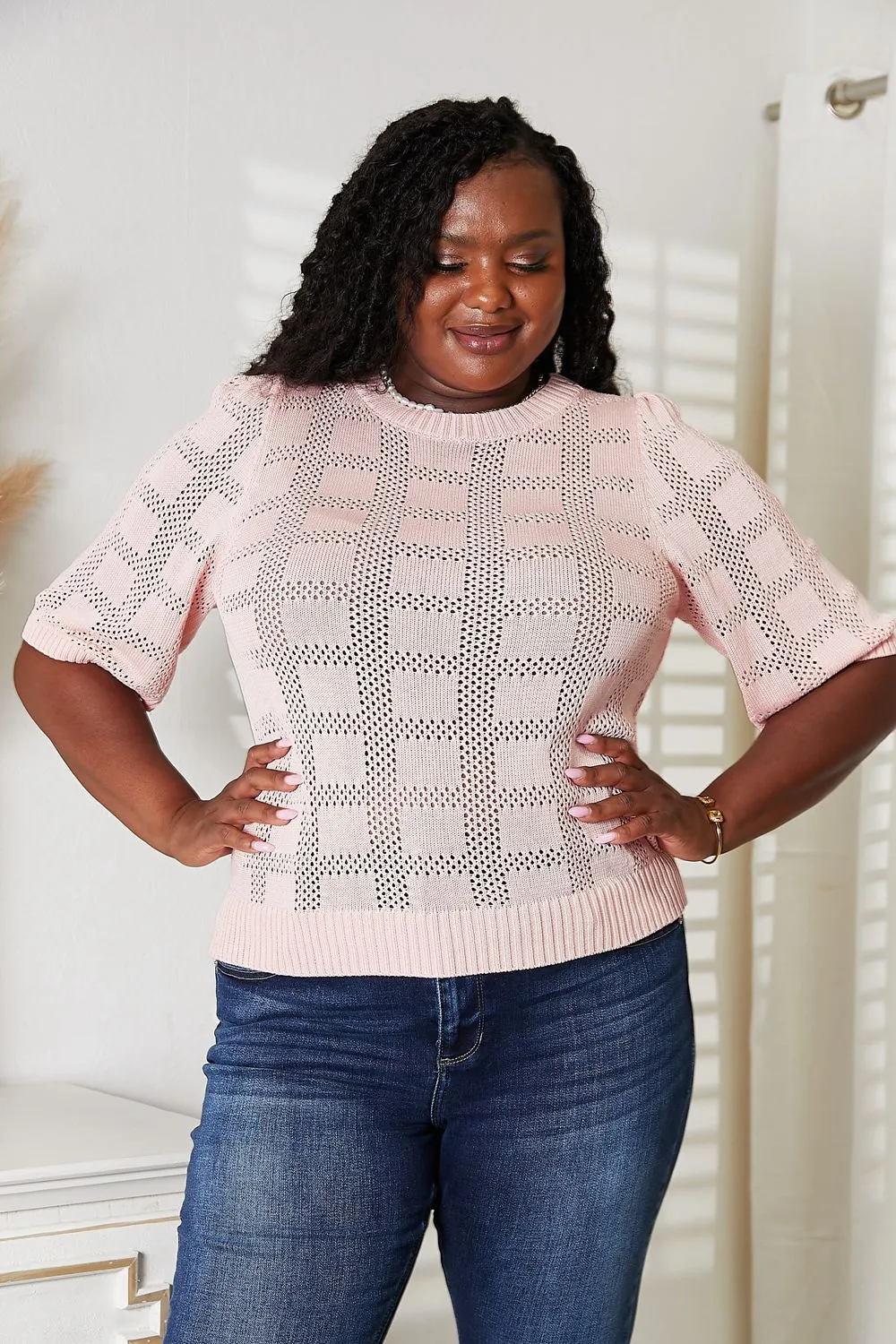 Ribbed Trim Round Neck Knit Top, image 27