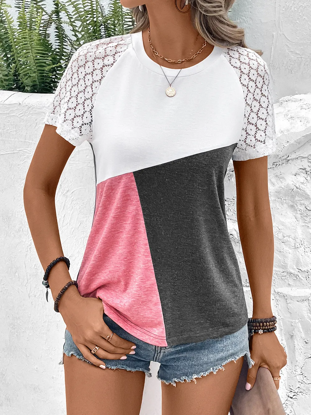 Color Block Raglan Sleeve Round Neck Tee, image 19