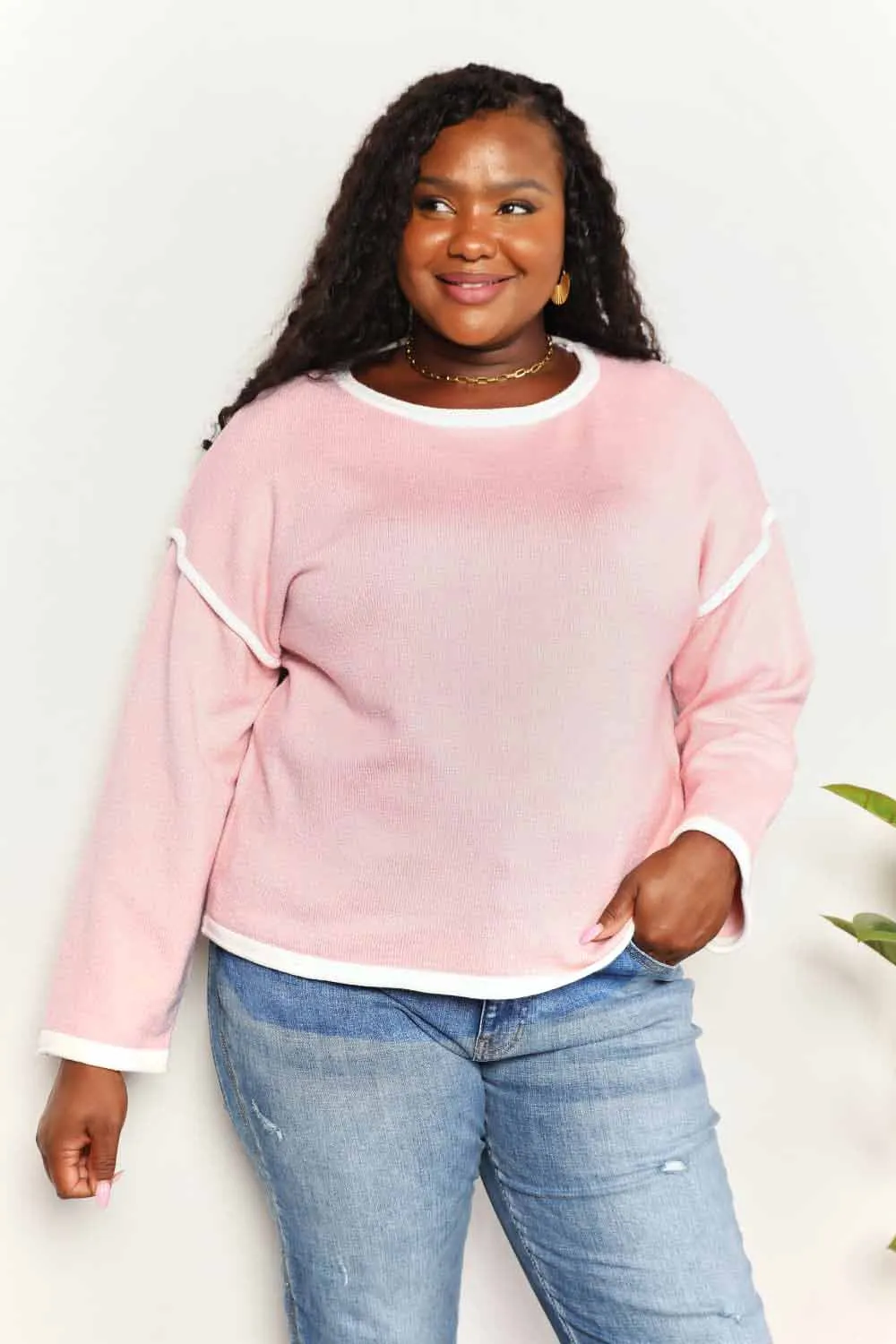 Contrast Detail Dropped Shoulder Knit Top, image 10