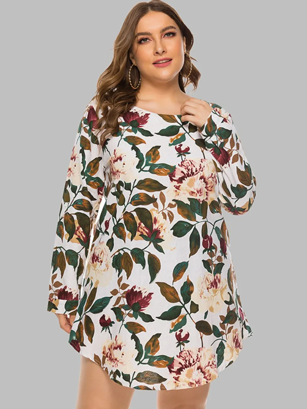 Full Size Floral Long Sleeve Mini Dress, image 8