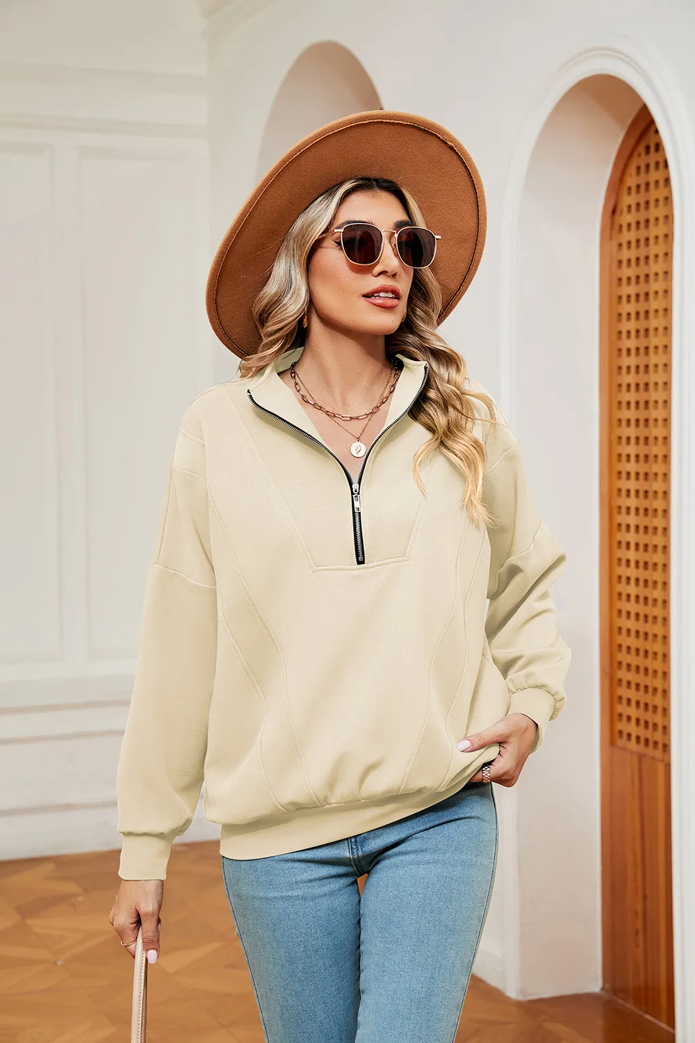 Half-Zip Dropped Shoulder Sweatshirt, image 21