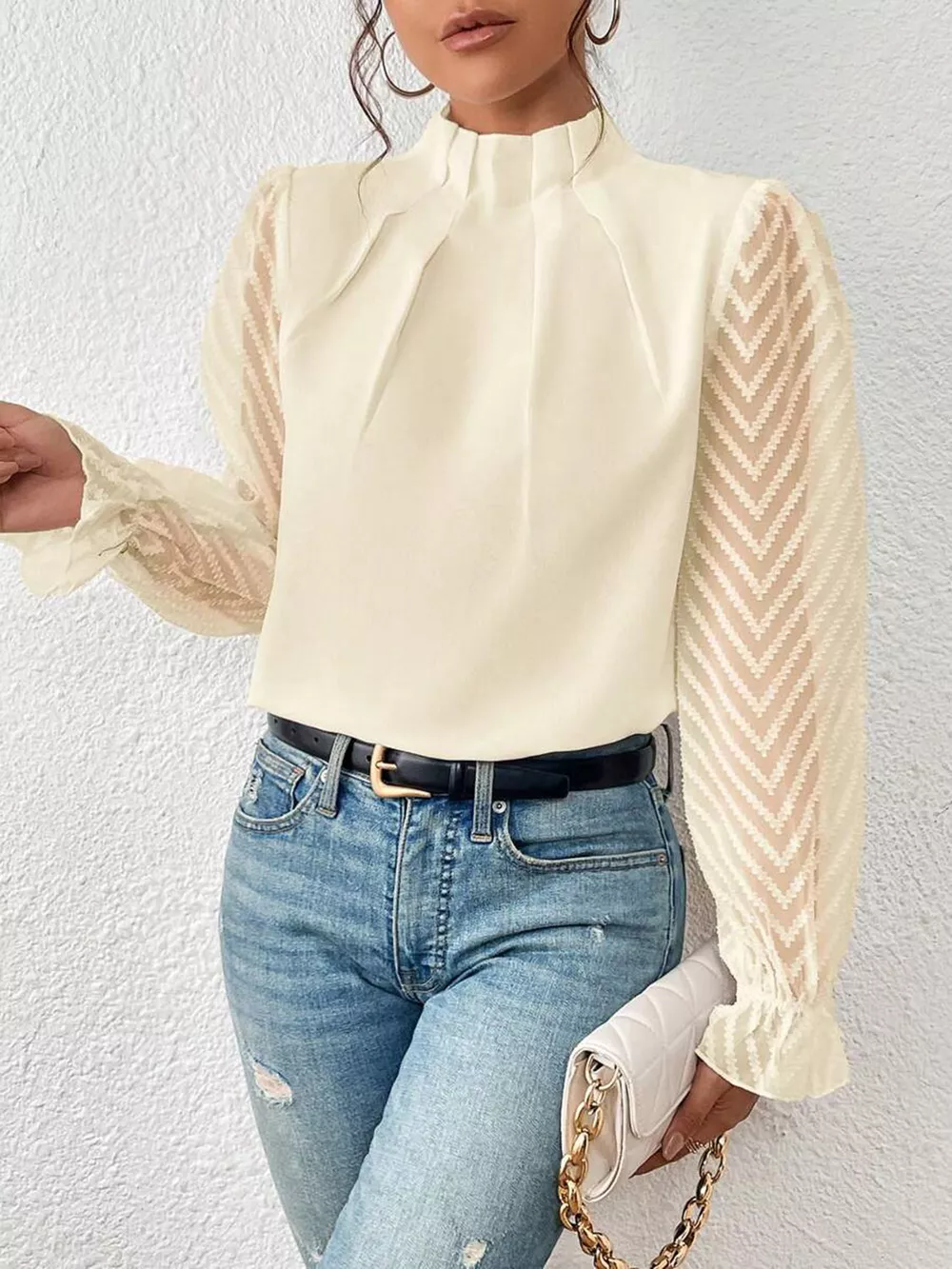 Mock Neck Flounce Sleeve Blouse, image 9
