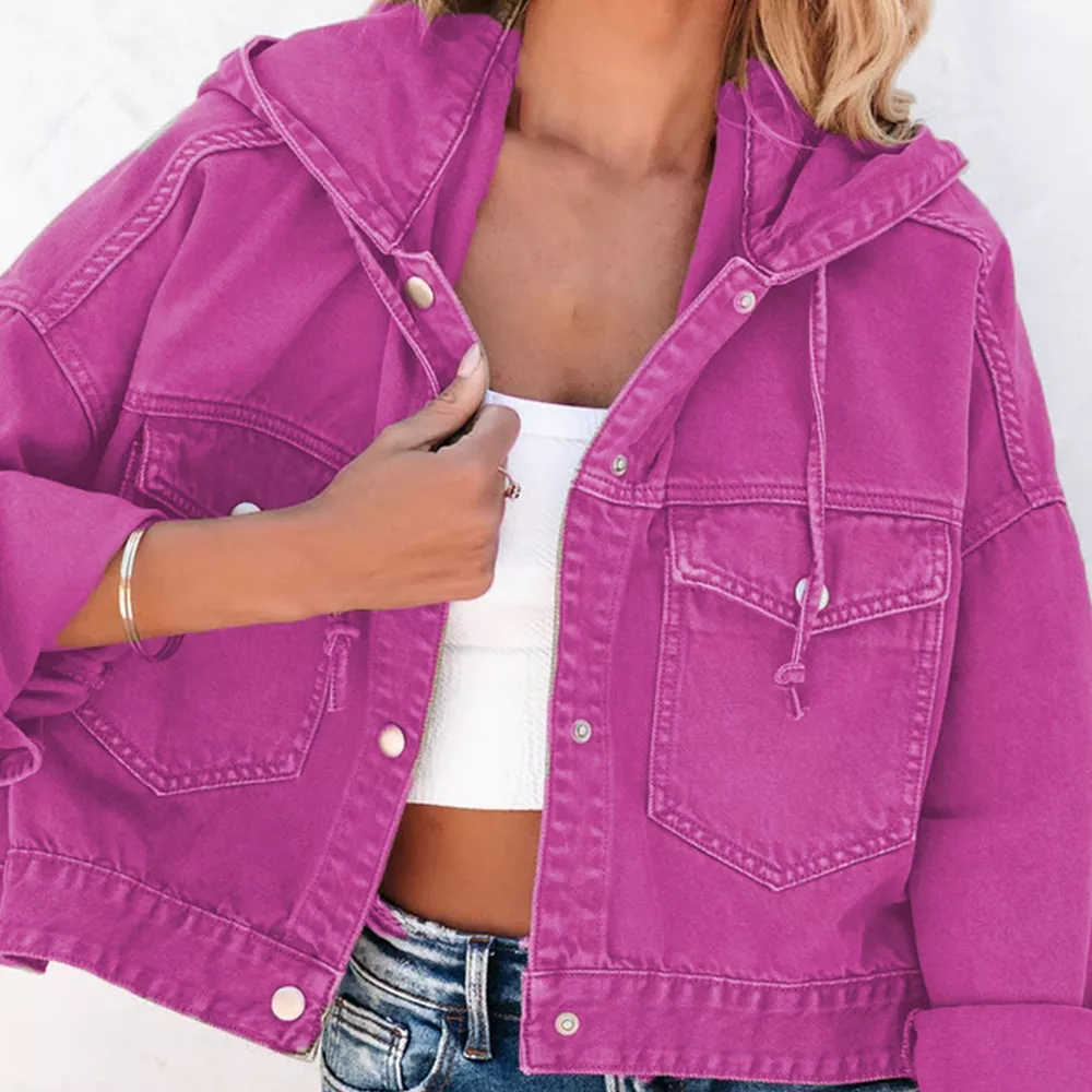 Hooded Dropped Shoulder Denim Jacket, image 5