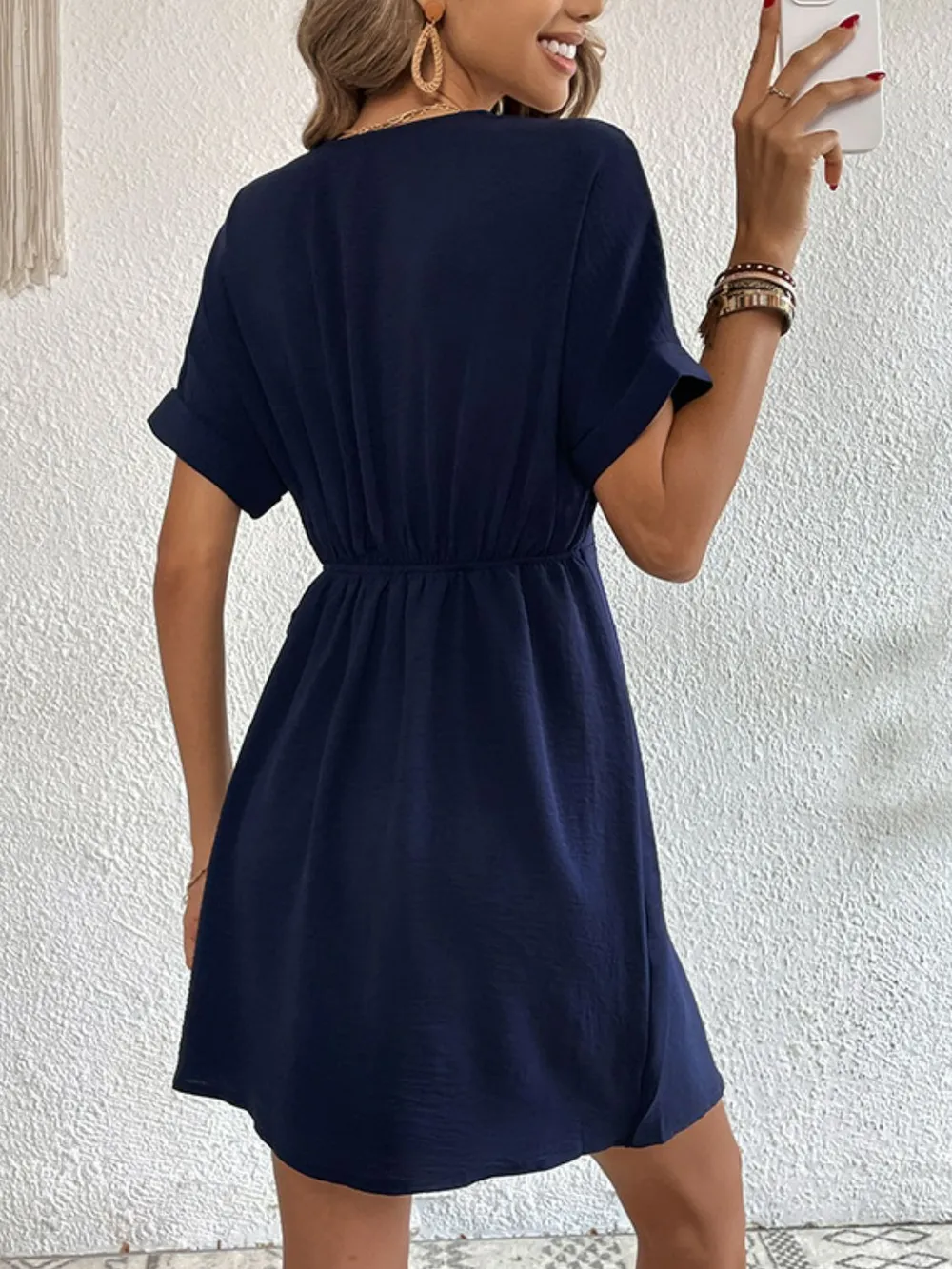 Tied Cuffed Sleeve Surplice Dress, image 3