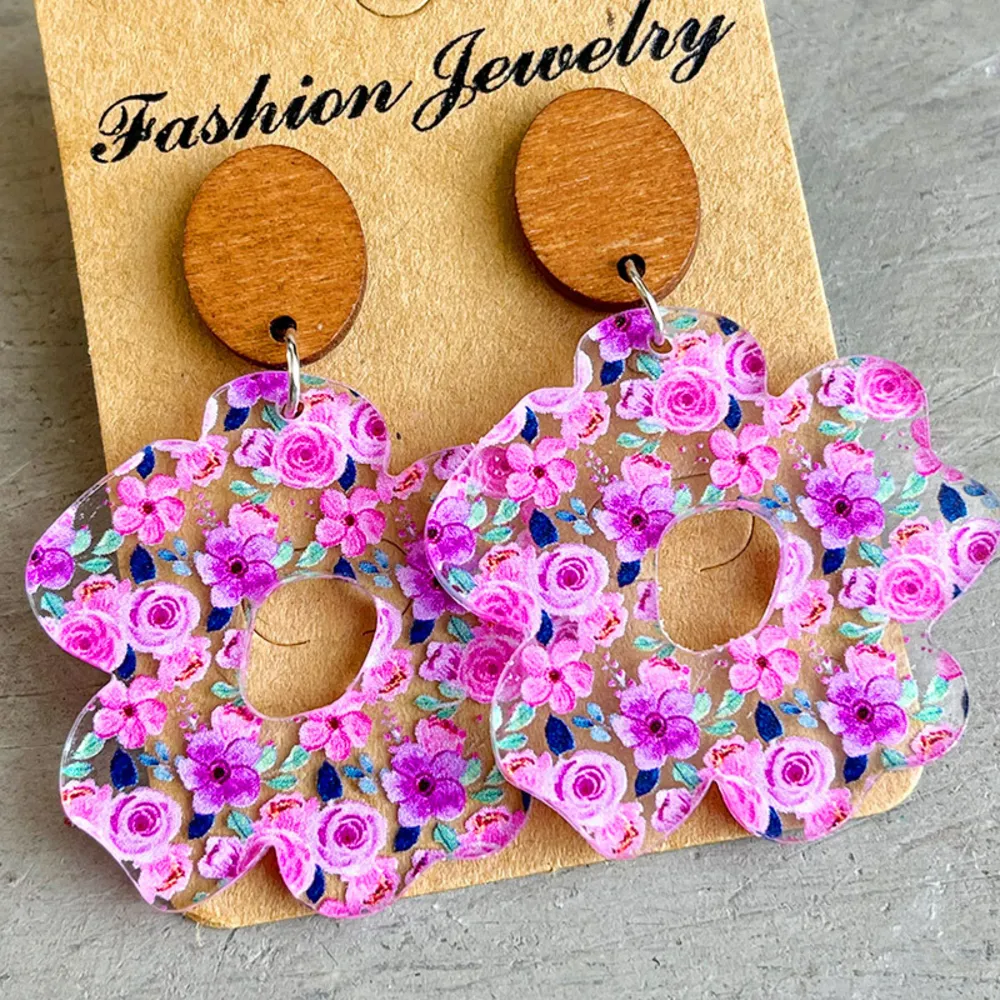 Flower Shape Acrylic Dangle Earrings, image 3