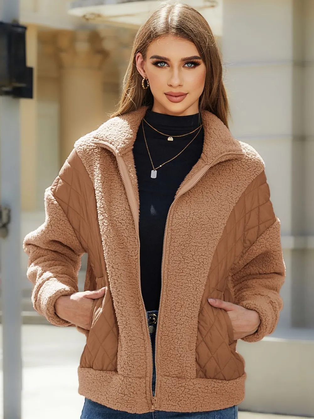 Zip-Up Collared Neck Jacket, image 8