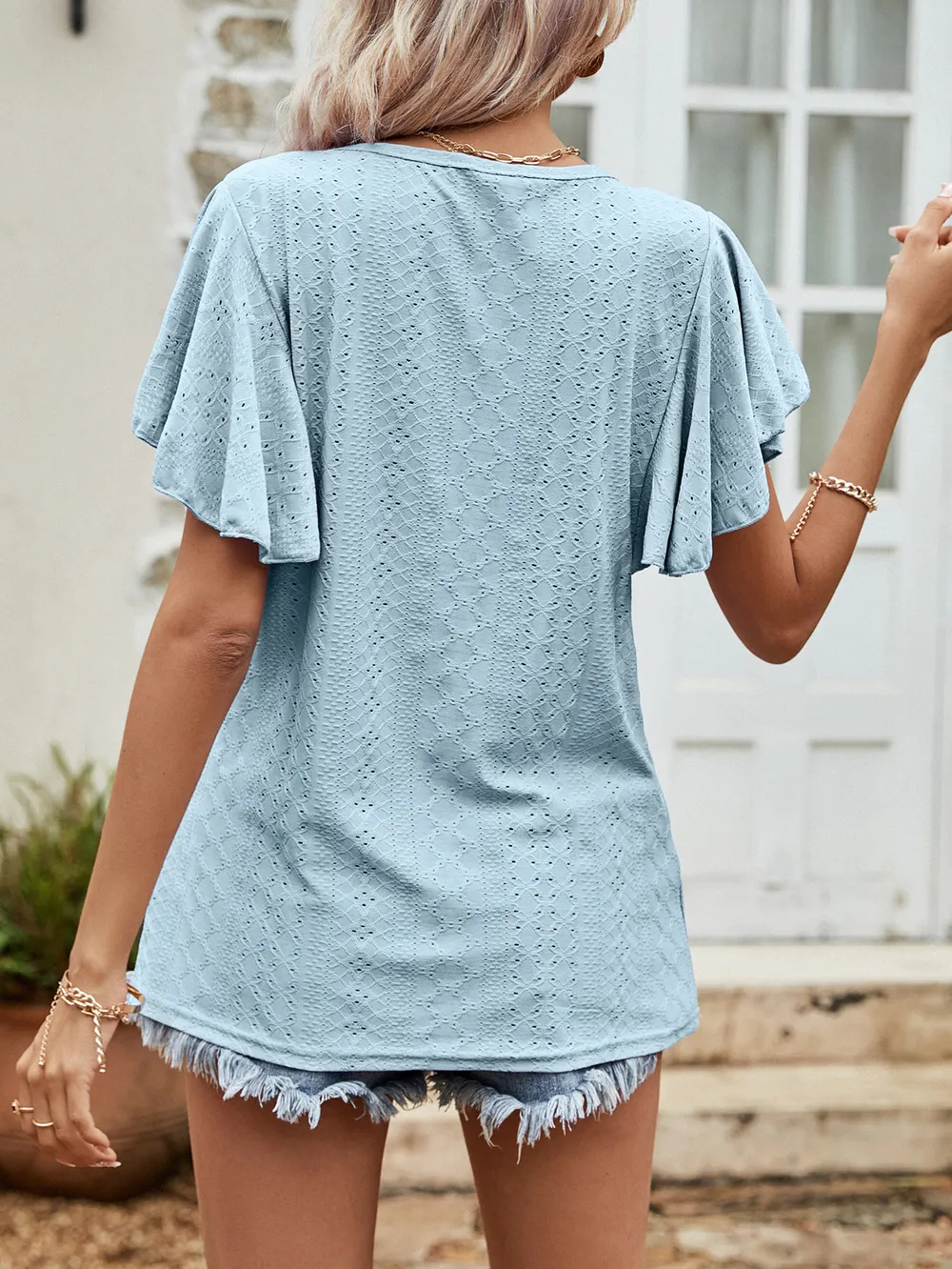 Round Neck Flutter Sleeve Blouse, image 10