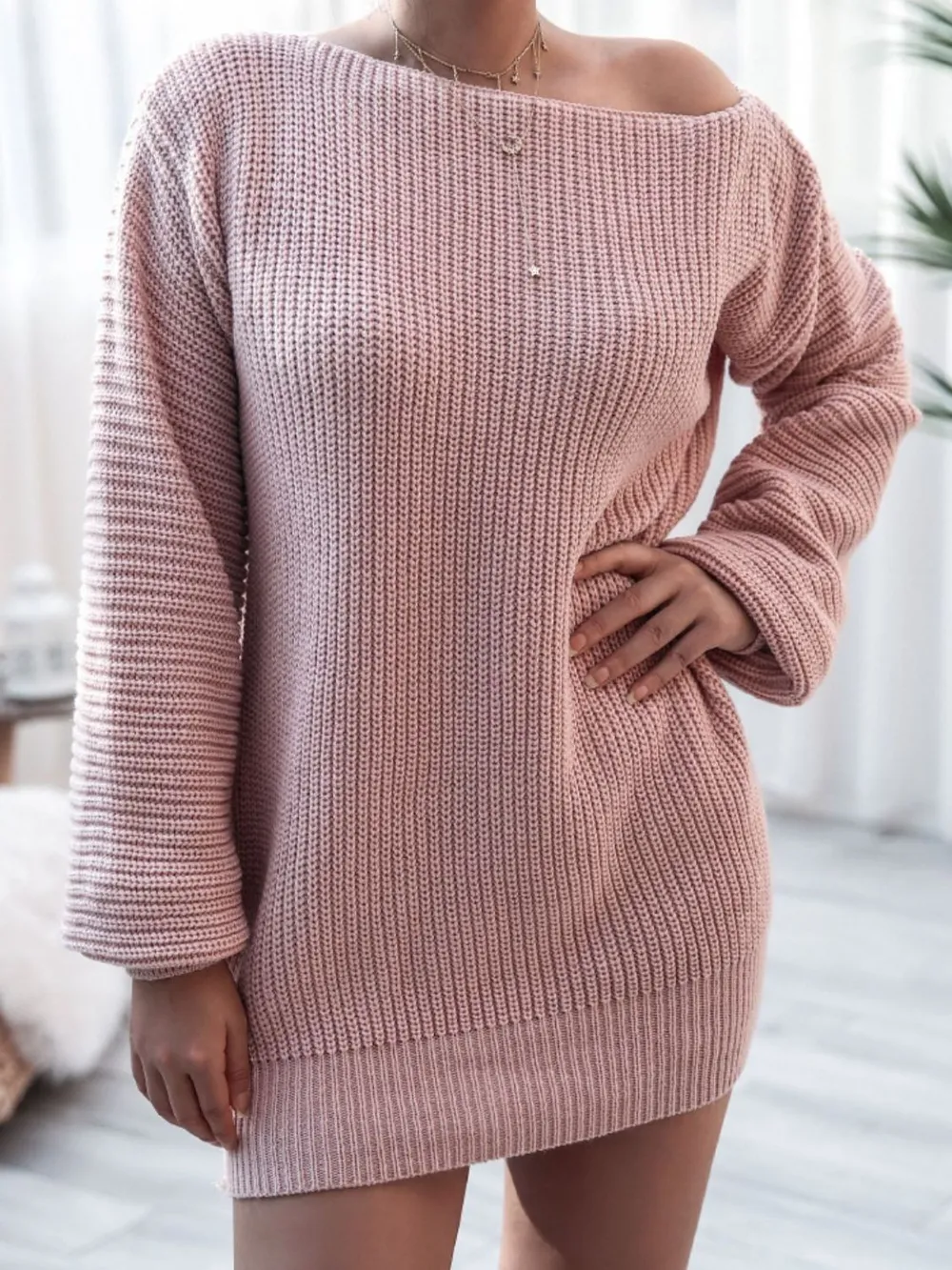 Balloon Sleeve Boat Neck Sweater Mini Dress, image 9