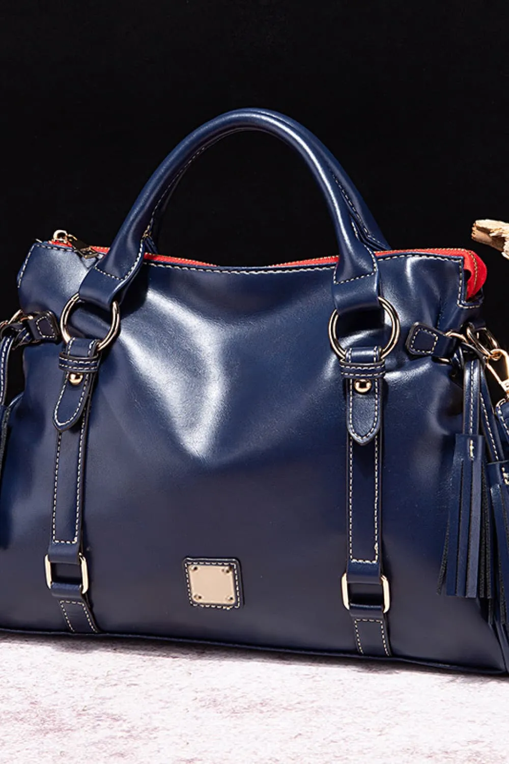 PU Leather Handbag with Tassels, image 9
