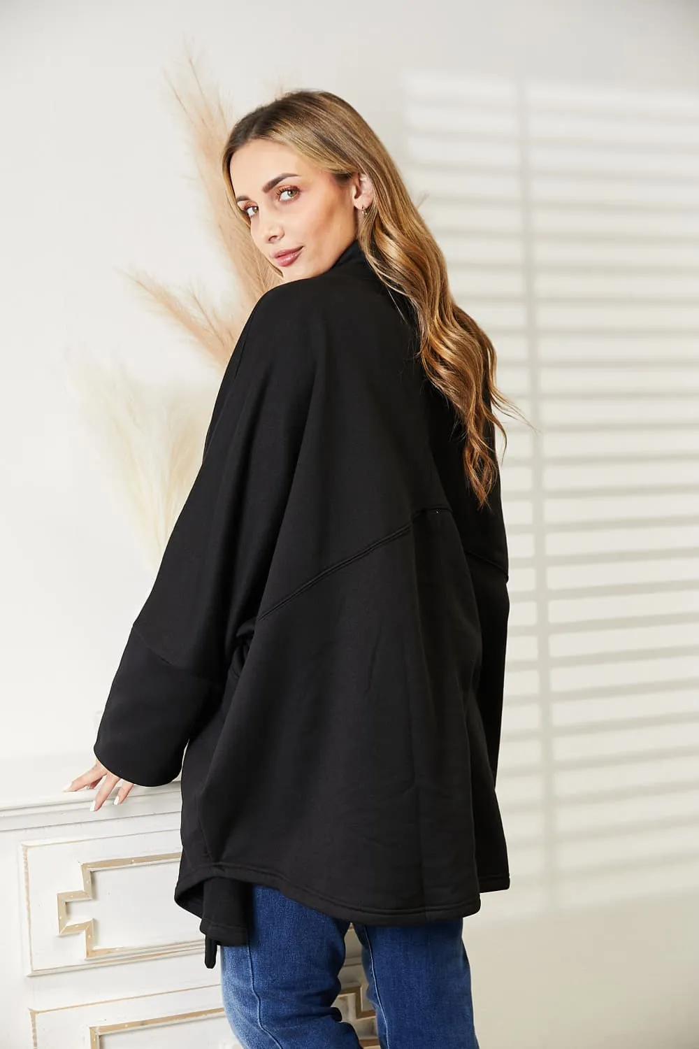 Full Size Open Front Cardigan with Scarf Design, image 7