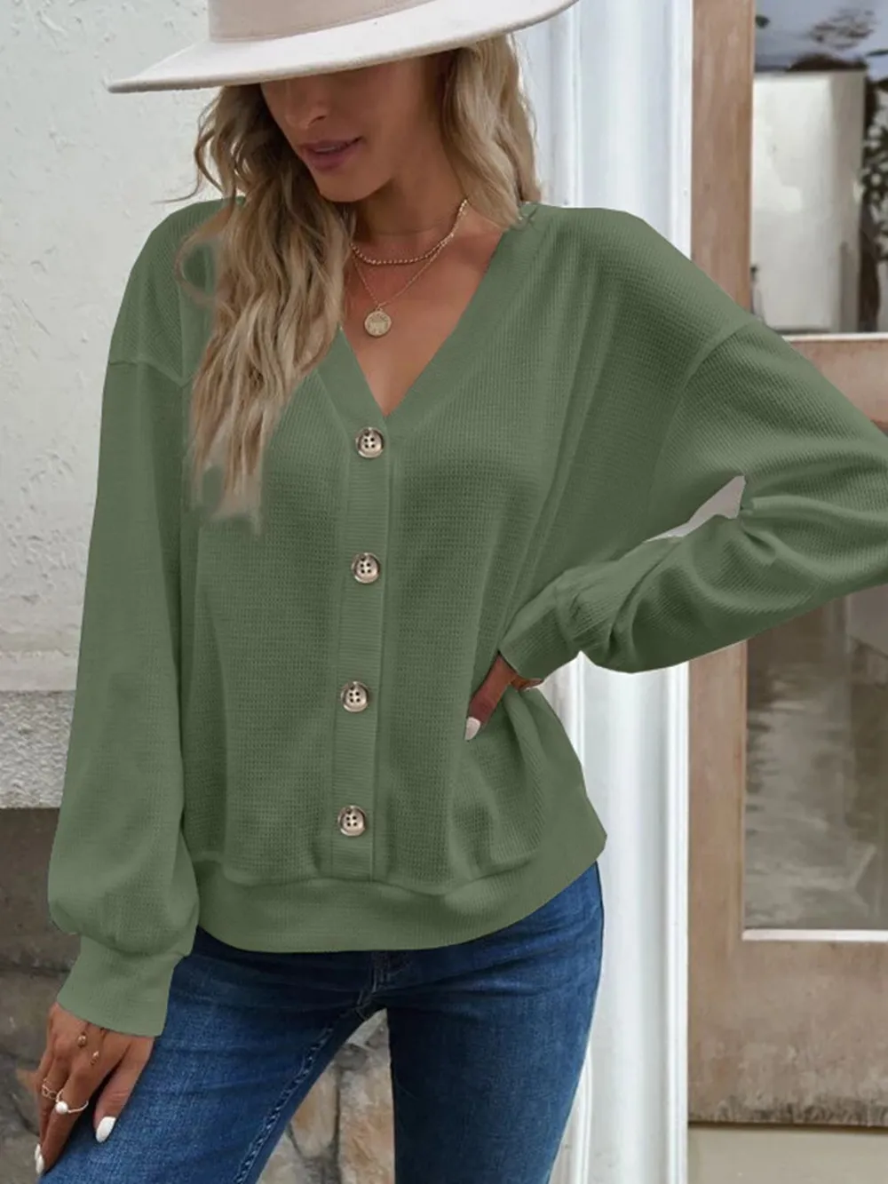 V-Neck Dropped Shoulder Blouse, image 13