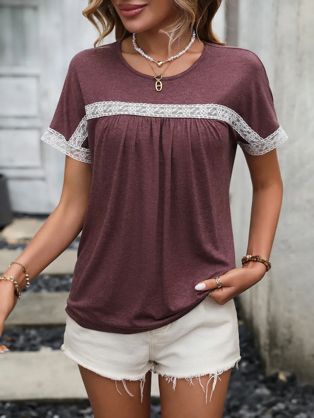 Contrast Round Neck Short Sleeve Tee, image 8