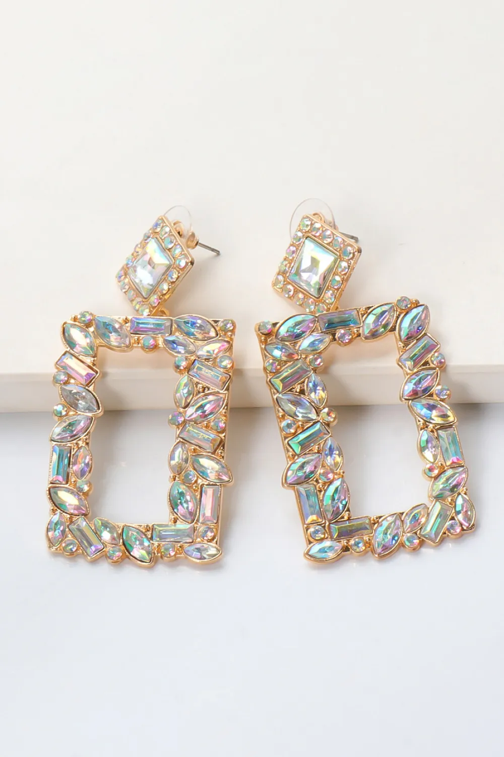 Square Shape Glass Stone Dangle Earrings, image 6