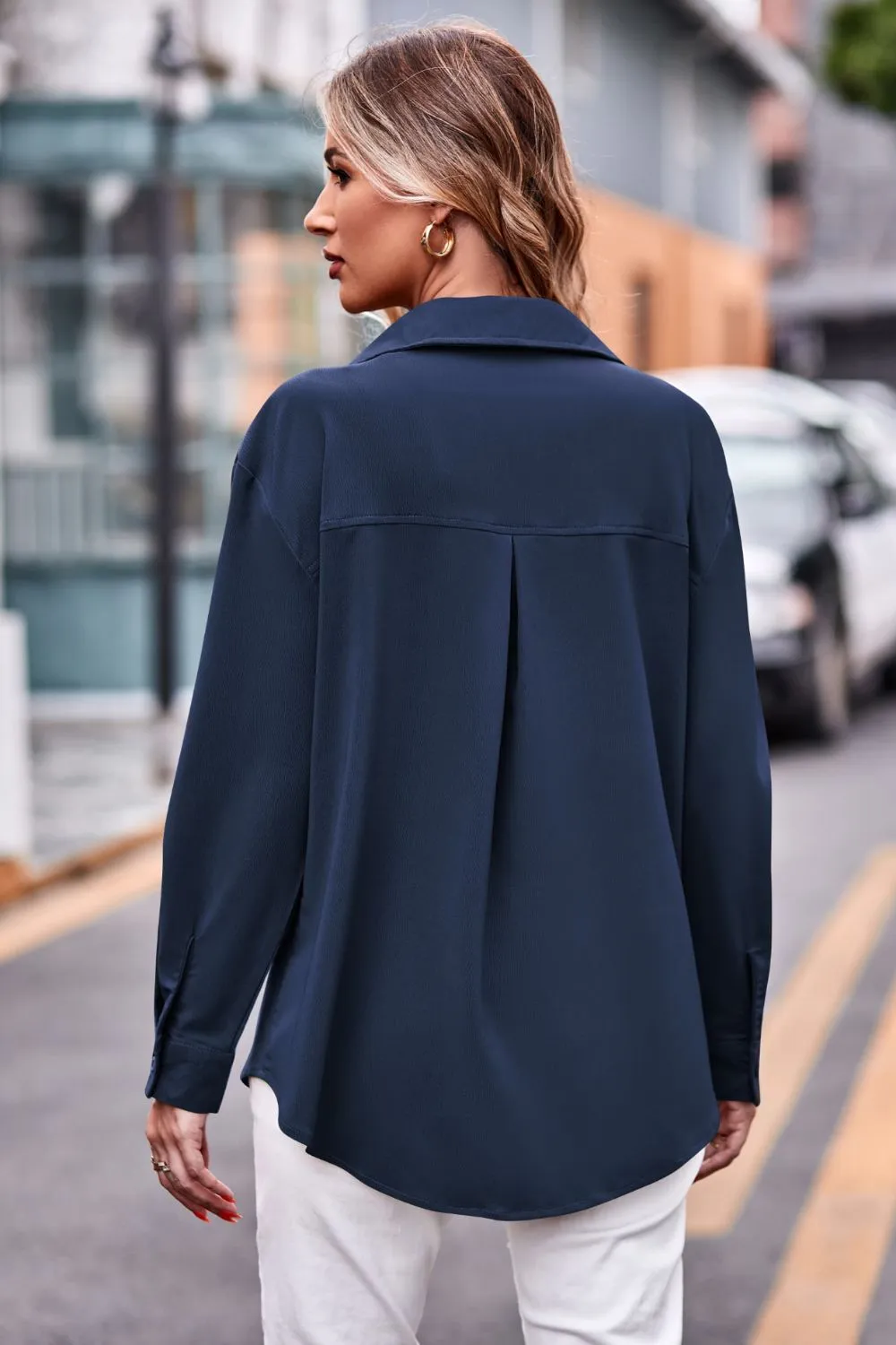 Dropped Shoulder Longline Shirt with Pockets, image 7