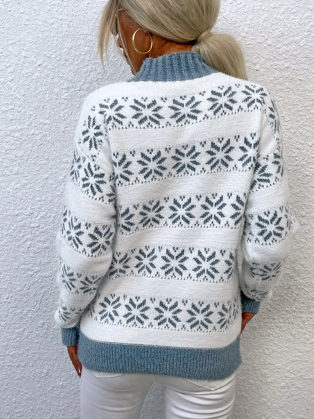 Snowflake Pattern Mock Neck Sweater, image 15