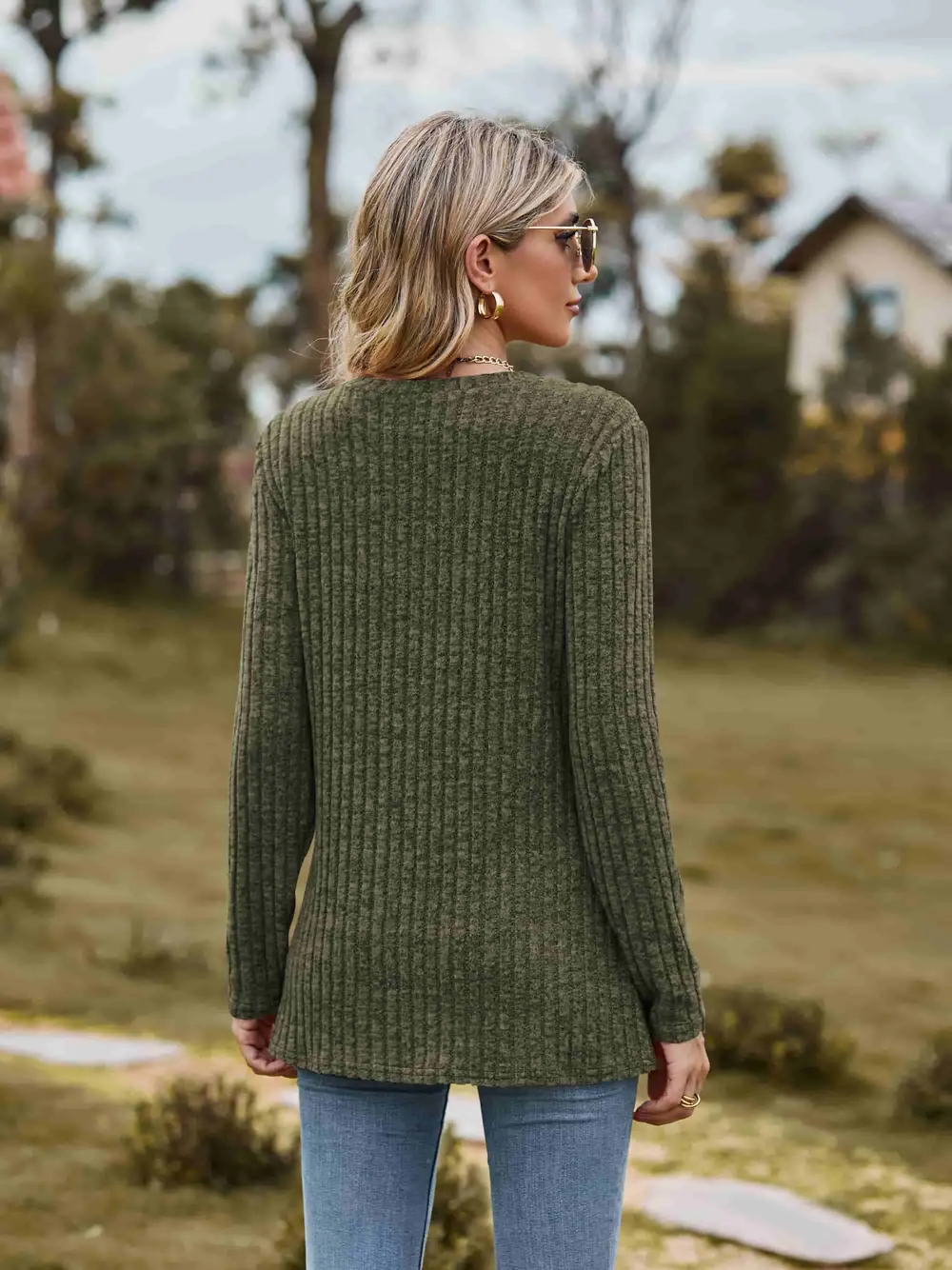 Ribbed Round Neck Long Sleeve Tee, image 28
